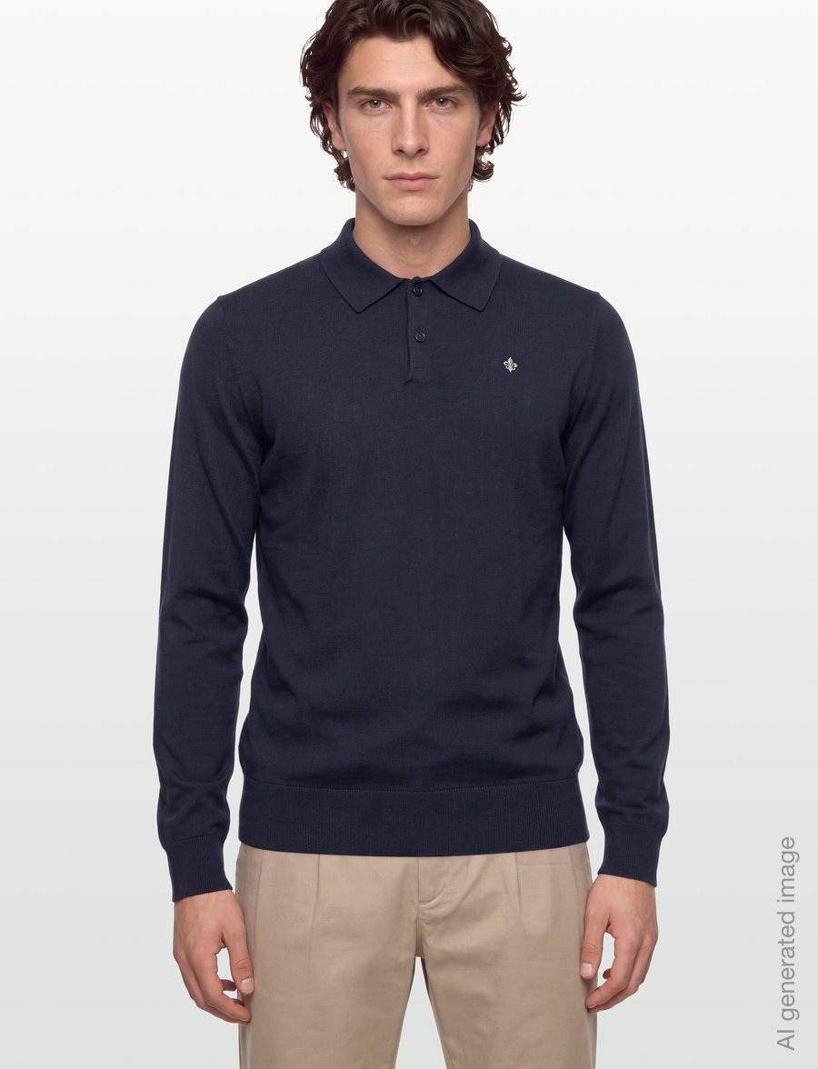 Morris - Brian Polo Knit - langärmelige strick-polohemden - old blue - 3