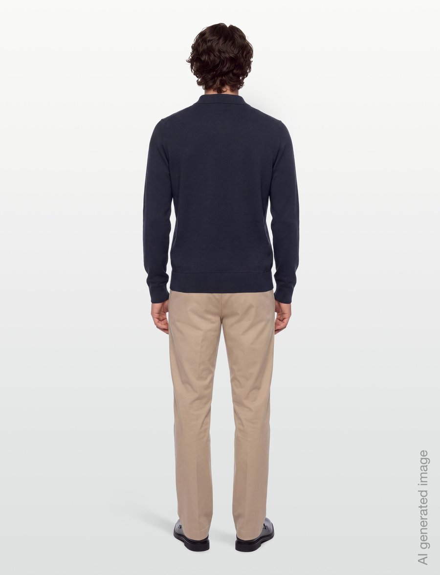 Morris - Brian Polo Knit - langärmelige strick-polohemden - old blue - 4