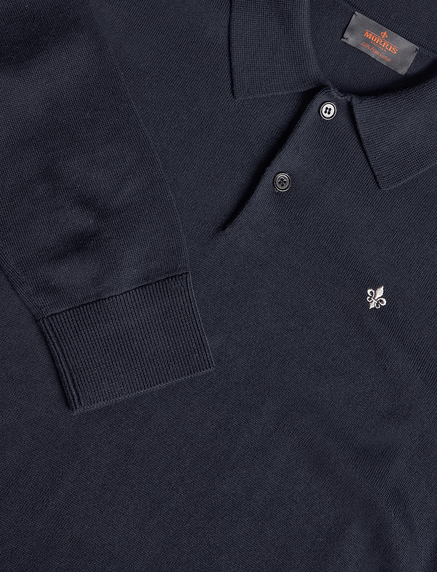 Morris - Brian Polo Knit - langärmelige strick-polohemden - old blue - 2