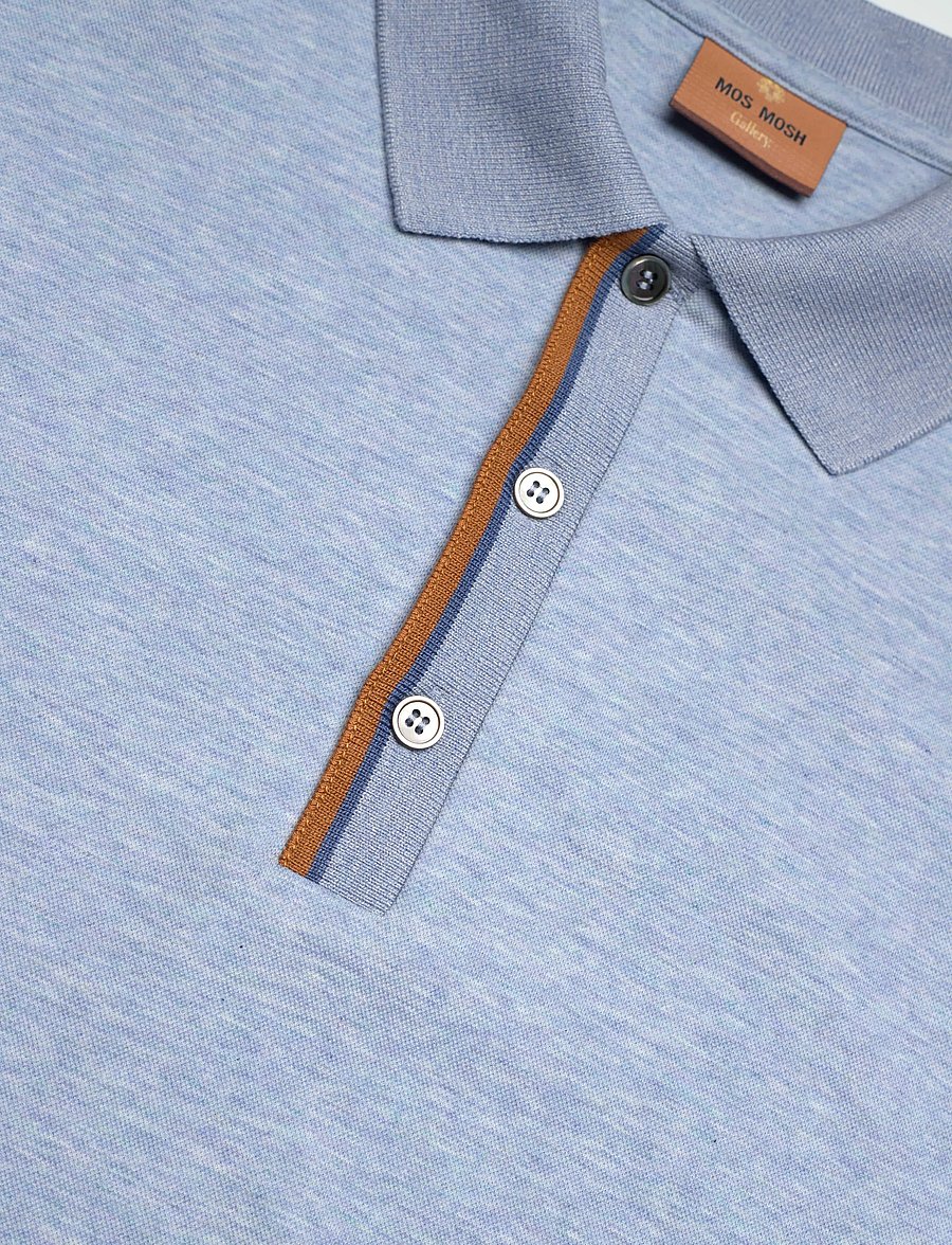 Mos Mosh Gallery - MMGHarvey Polo SS Tee - kortärmade pikéer - light blue melange - 2