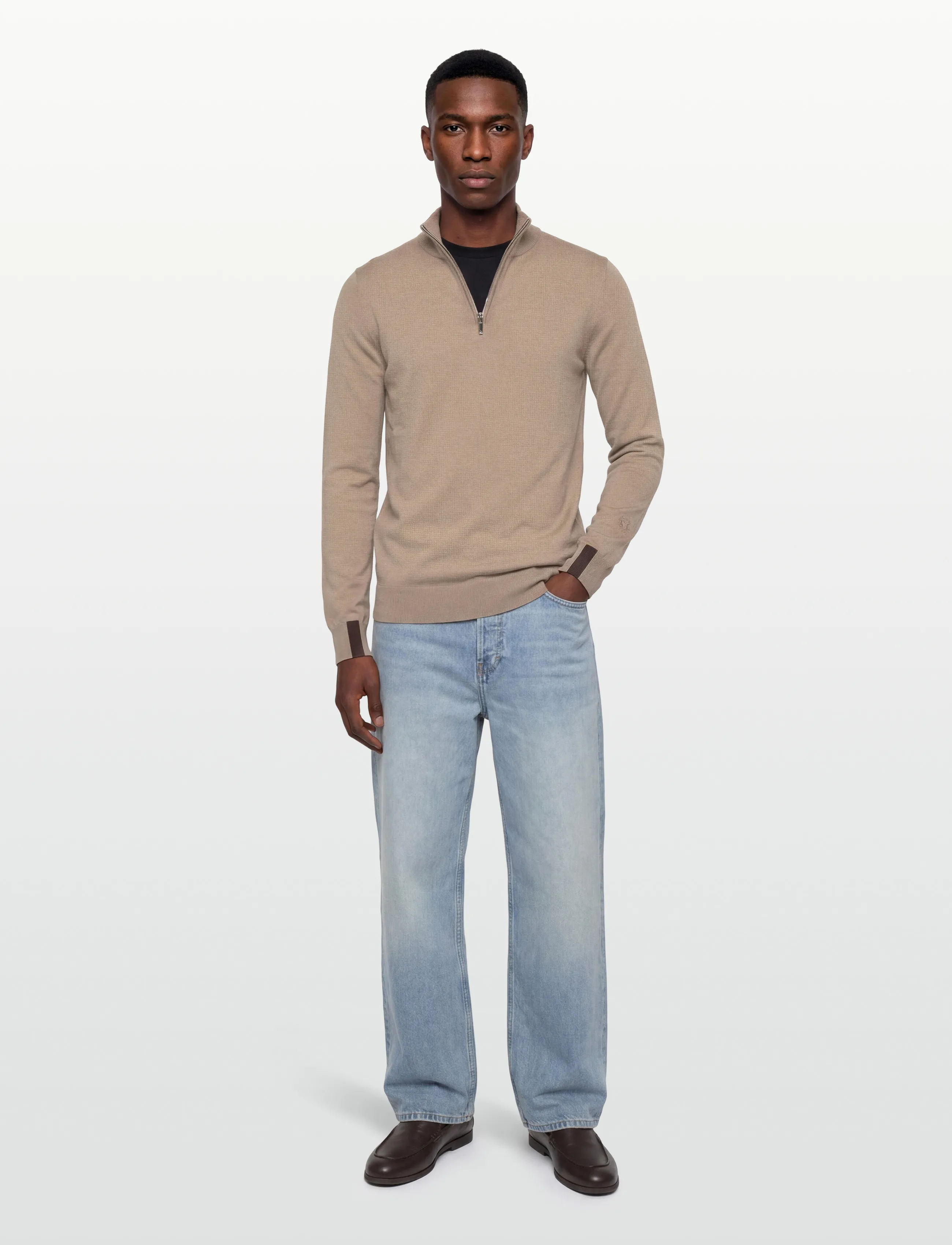 Mos Mosh Gallery Mmgadam Soft Zip Turtle Neck Knit, XXL, Knitwear, Beige - Half Jumpers, Männerswear