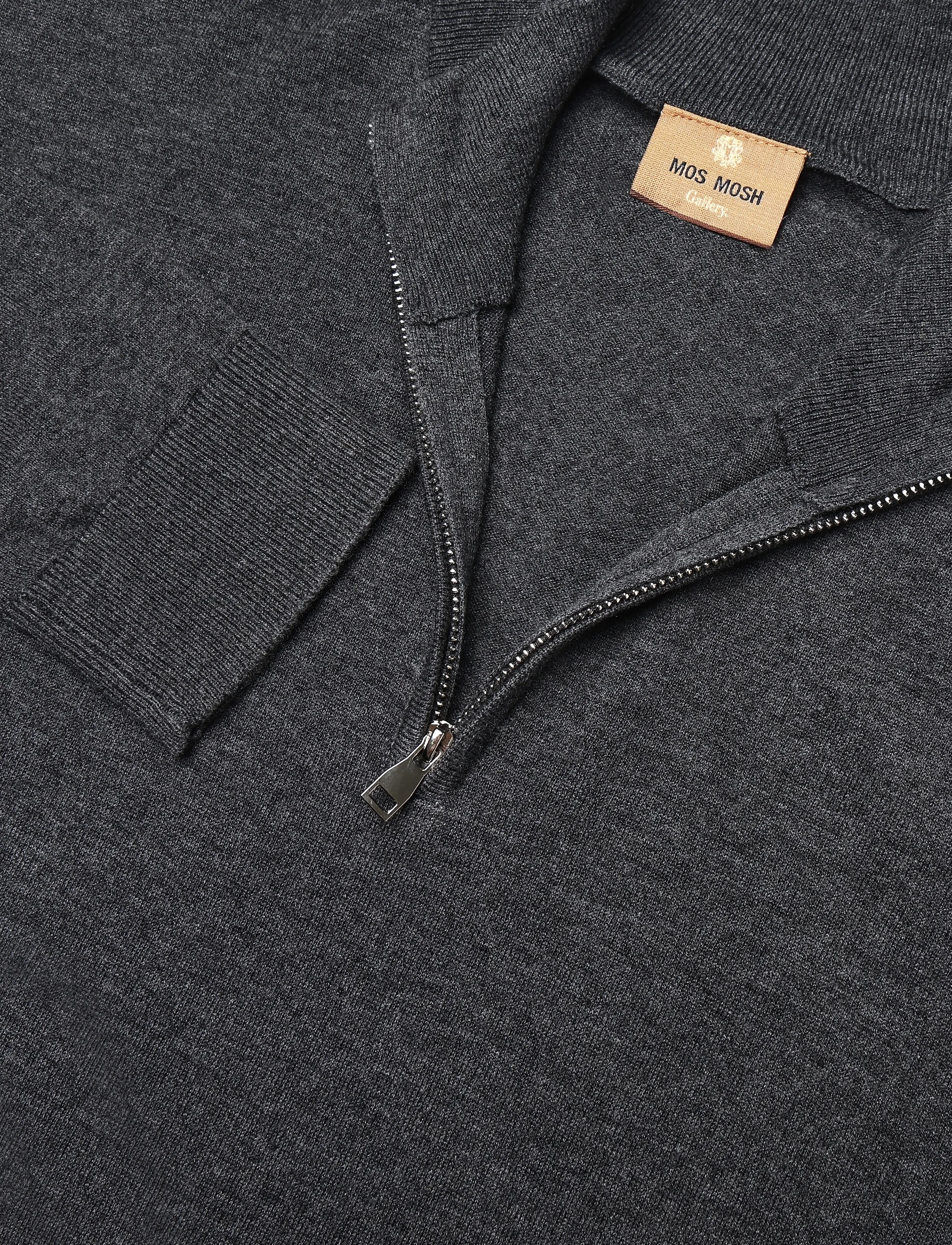 Mos Mosh Gallery - MMGAdam Soft Zip Turtle Neck Knit - pullover mit halbem reißverschluss - charcoal melange - 2