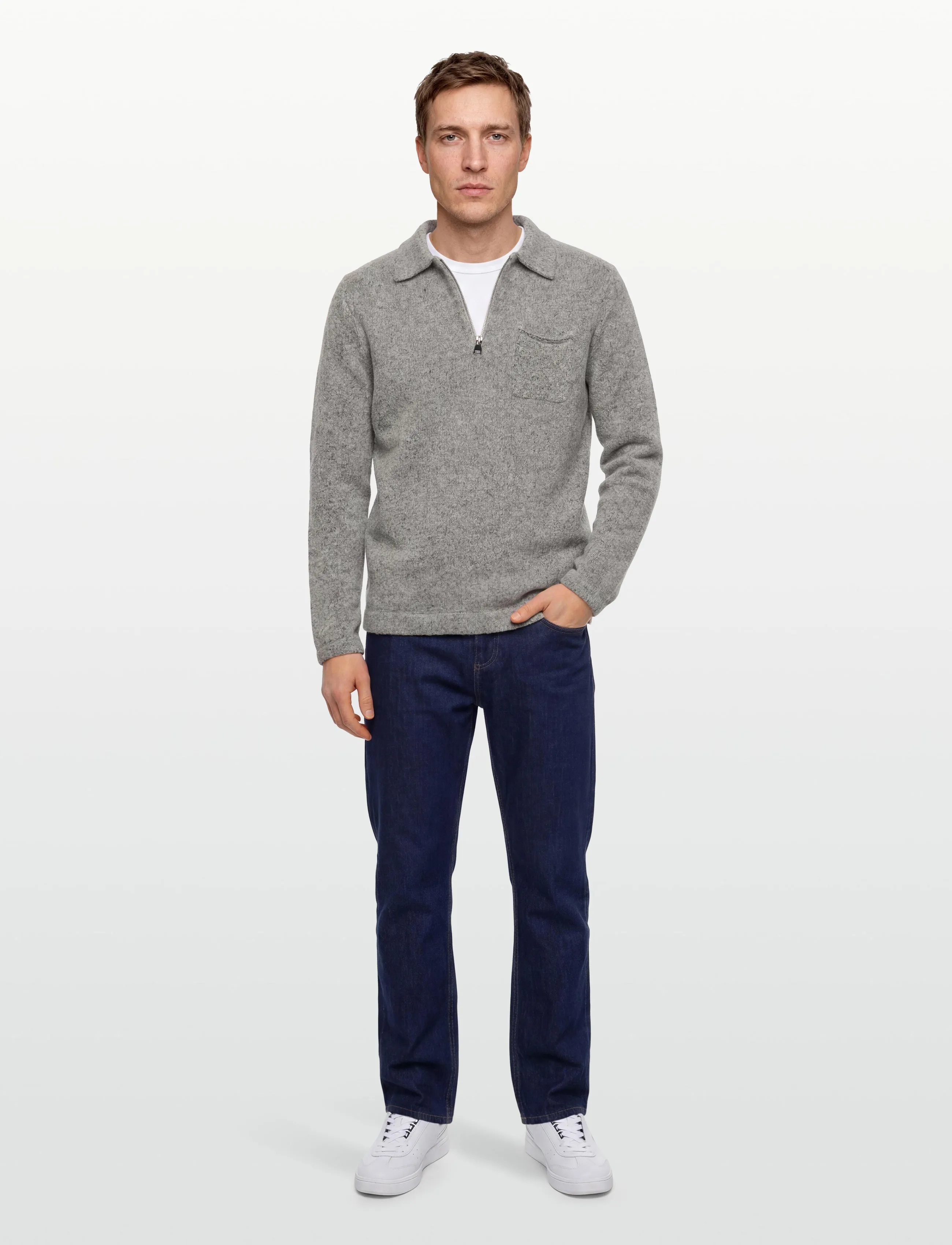 Mos Mosh Gallery Mmgryan Soft Zip Polo Pullover, Mænd, Polo Trøje med Lynlås, Grå, Str: S
