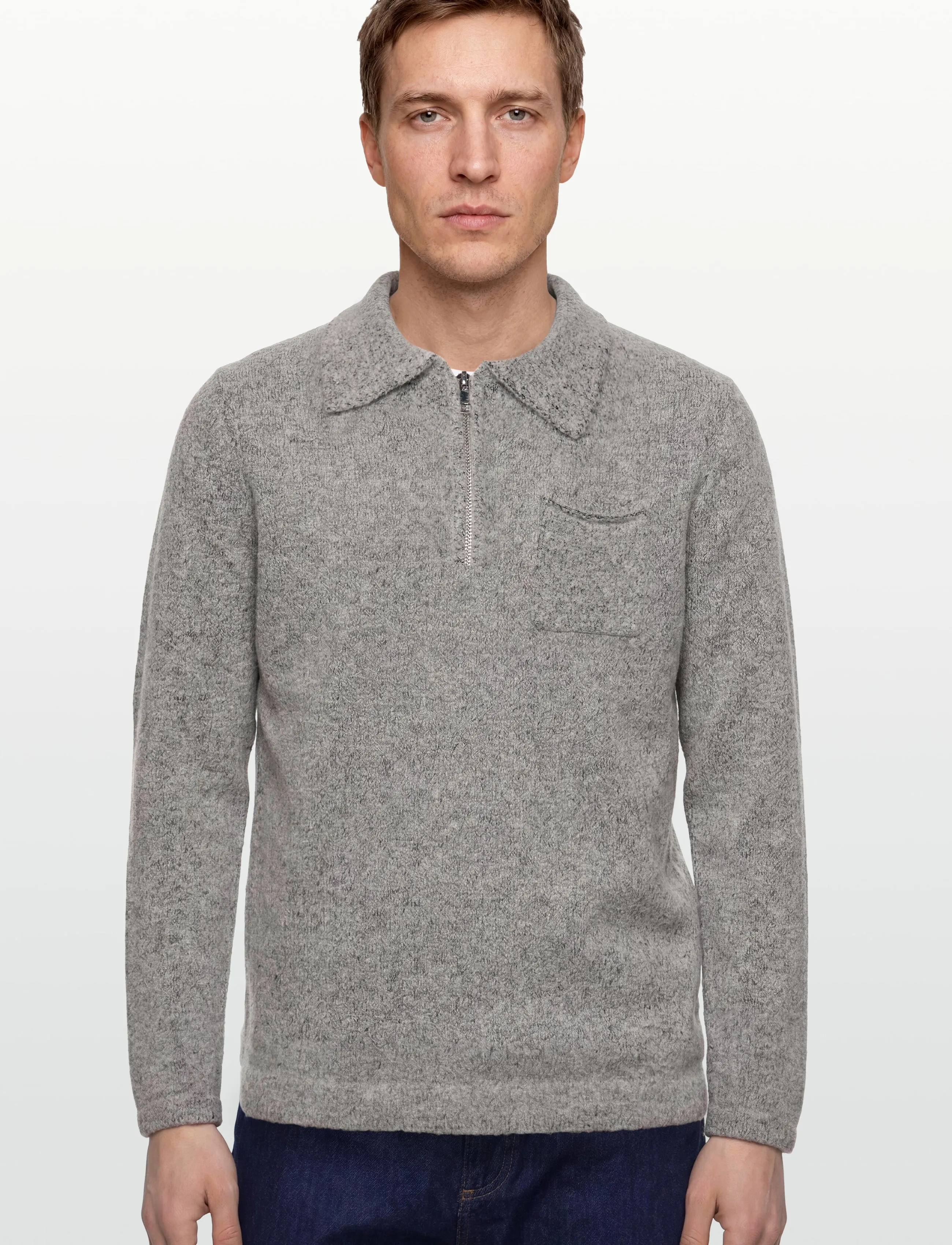 Mos Mosh Gallery - MMGRyan Soft Zip Polo Pullover - men - light grey - 3