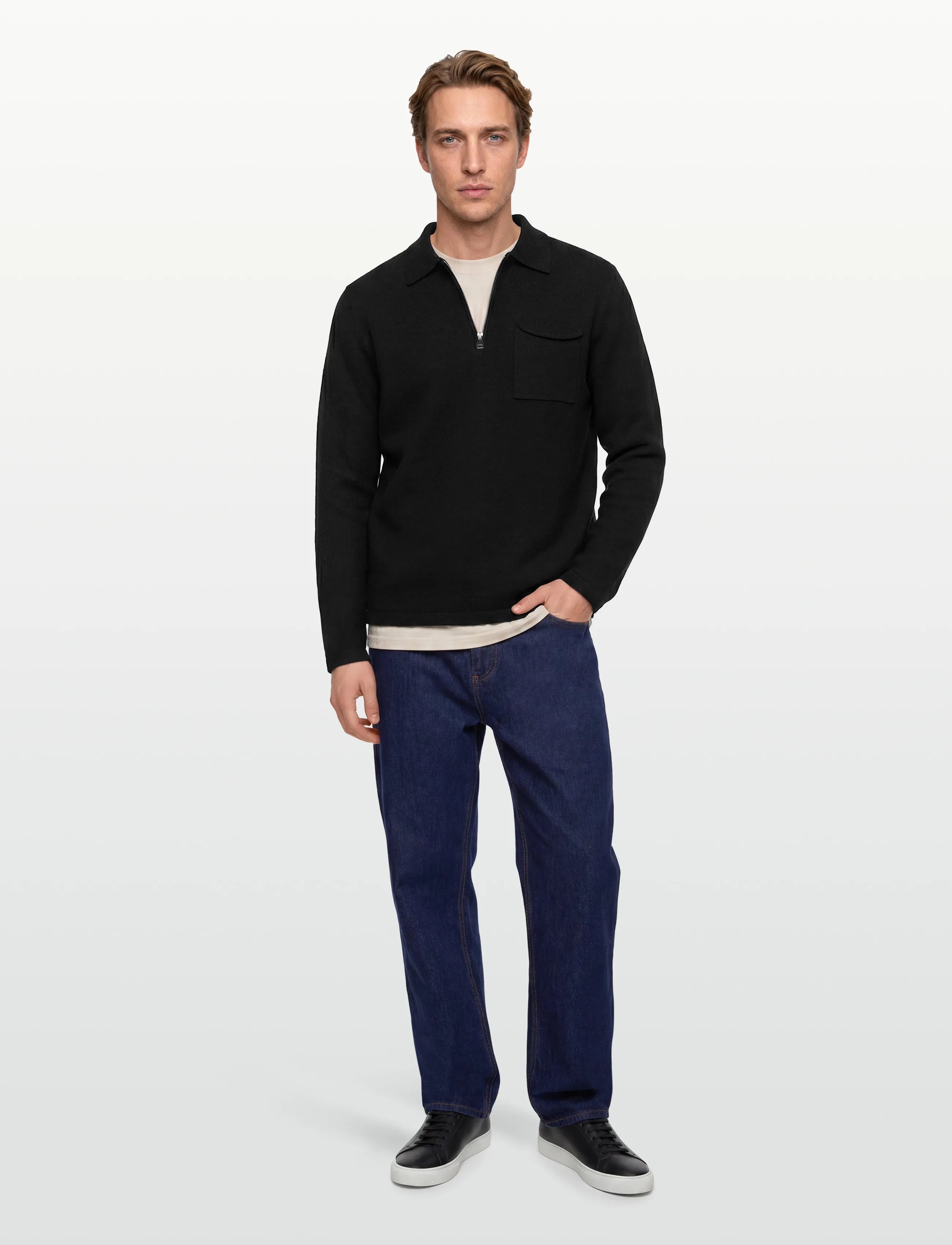 Mos Mosh Gallery Mmgryan Boil Zip Polo Pullover, Mænd, Filtet Polo Striktrøje Med Lynlås, Sort, Str: S