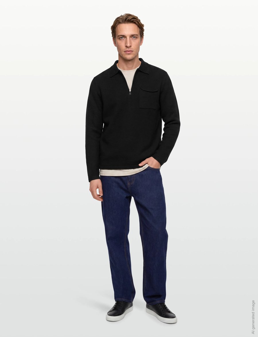 Mos Mosh Gallery - MMGRyan Boil Zip Polo Pullover - half zip-tröjor - black - 0