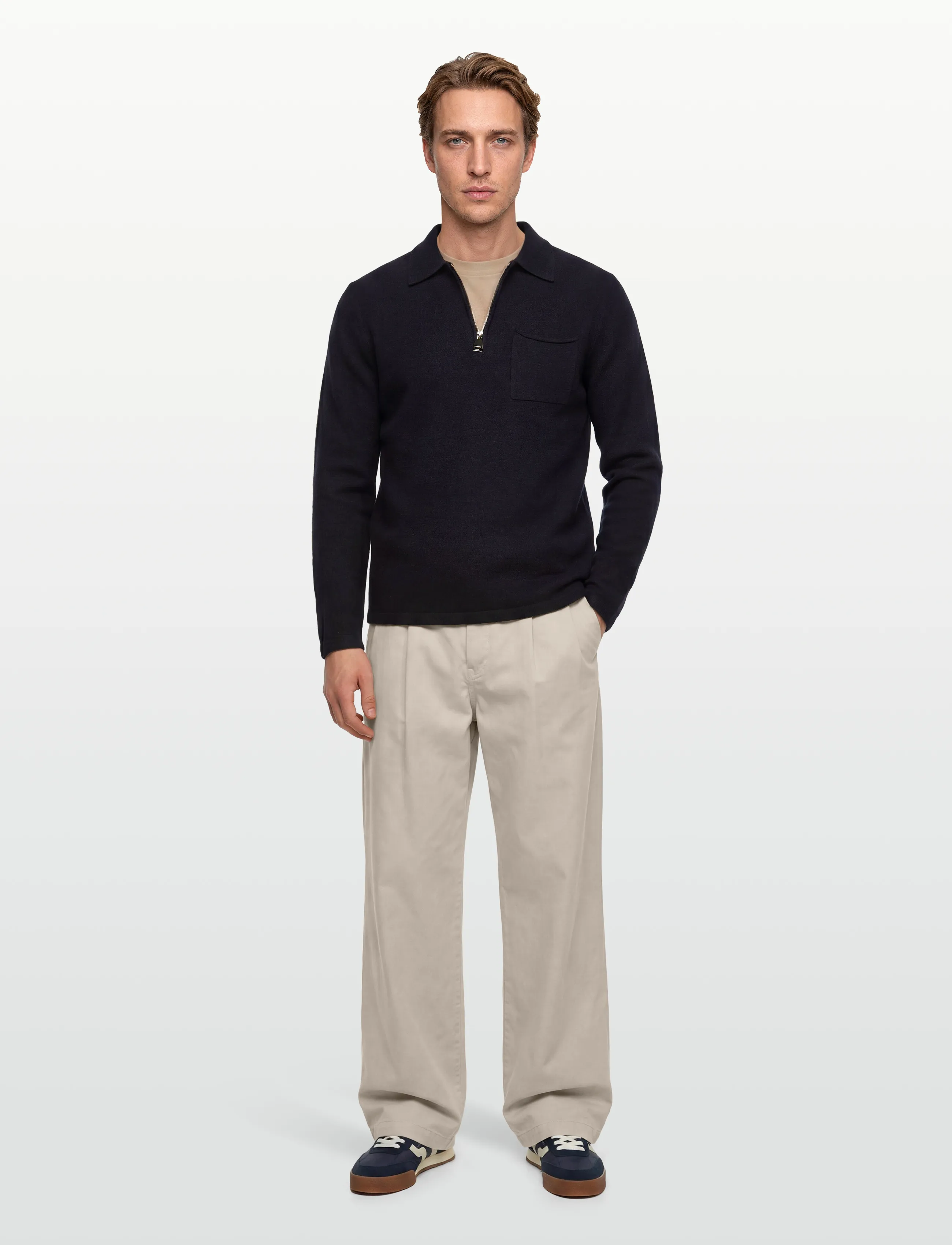 Mos Mosh Gallery Mmgryan Boil Zip Polo Pullover, Mænd, Filtet Polo Striktrøje Med Lynlås, Navy, Str: S