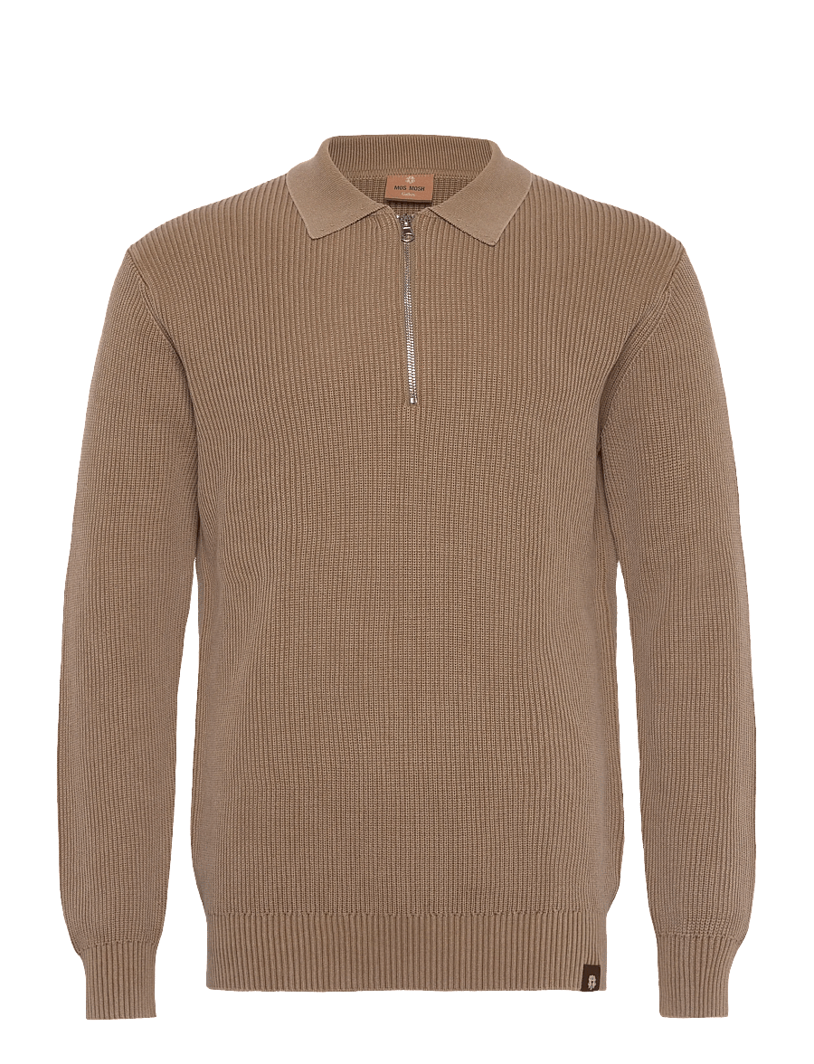 Mos Mosh Gallery - MMGRoyce Zip Polo Knit - geweven polo's met lange mouwen - ermine - 0