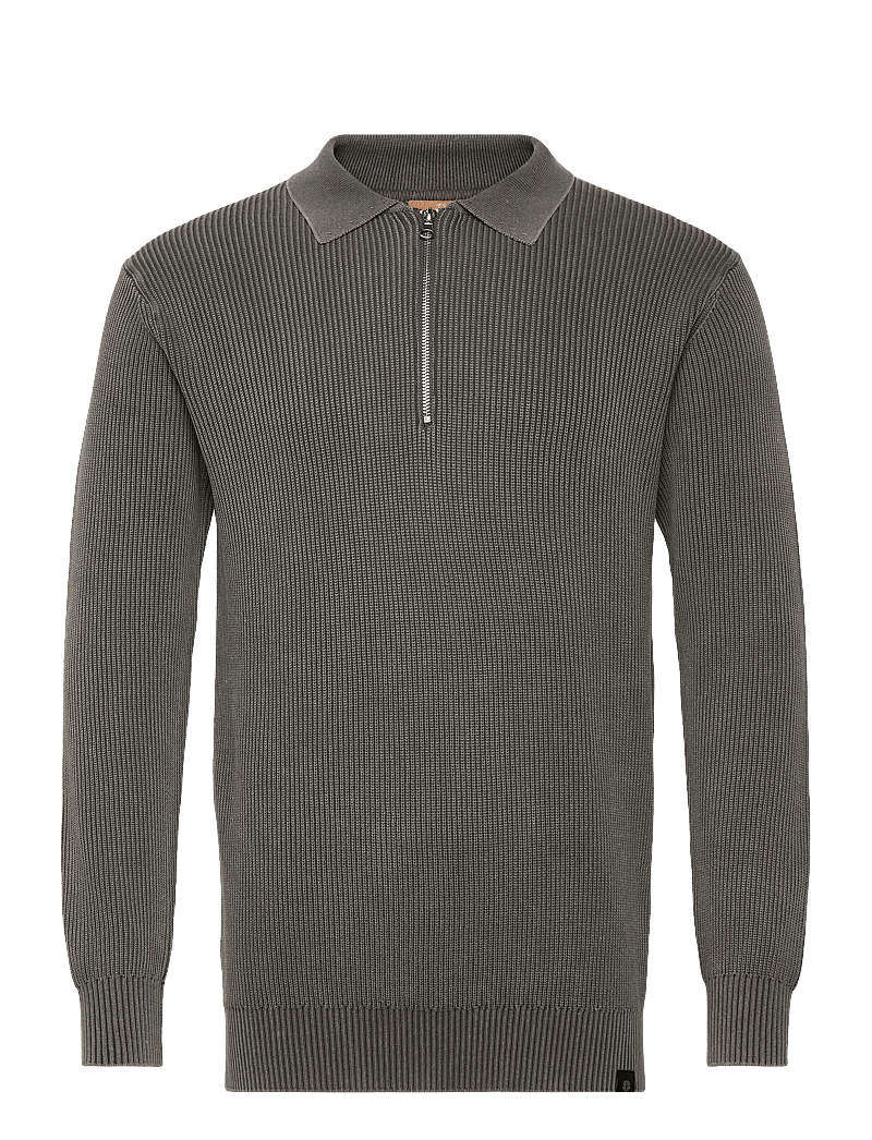 Mos Mosh Gallery - MMGRoyce Zip Polo Knit - poloer i strik med lange ærmer - light grey - 0