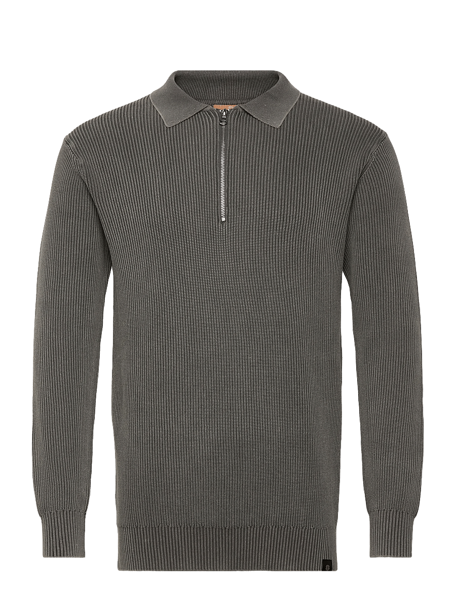 Mos Mosh Gallery - MMGRoyce Zip Polo Knit - pikkade varrukatega kootud polosärgid - light grey - 0