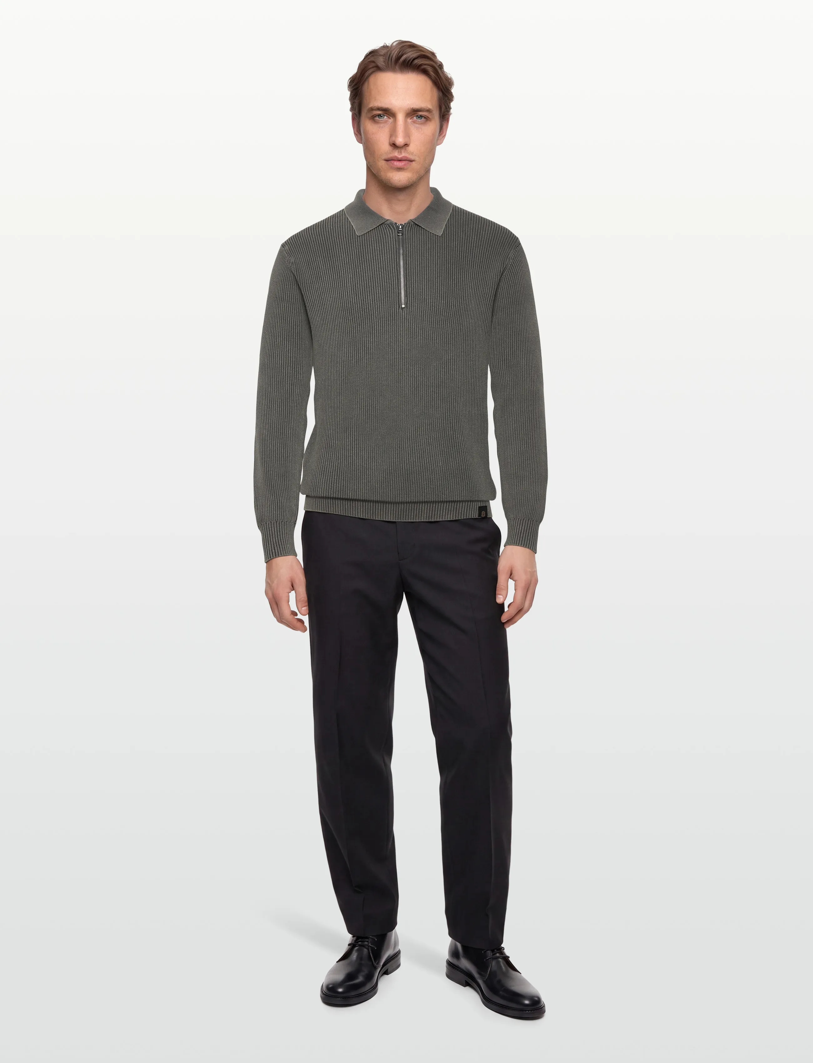 Mos Mosh Gallery Mmgroyce Zip Polo Knit, Mænd, Ribstrikket Lynlås Polo Strik, Sølv, Str: S