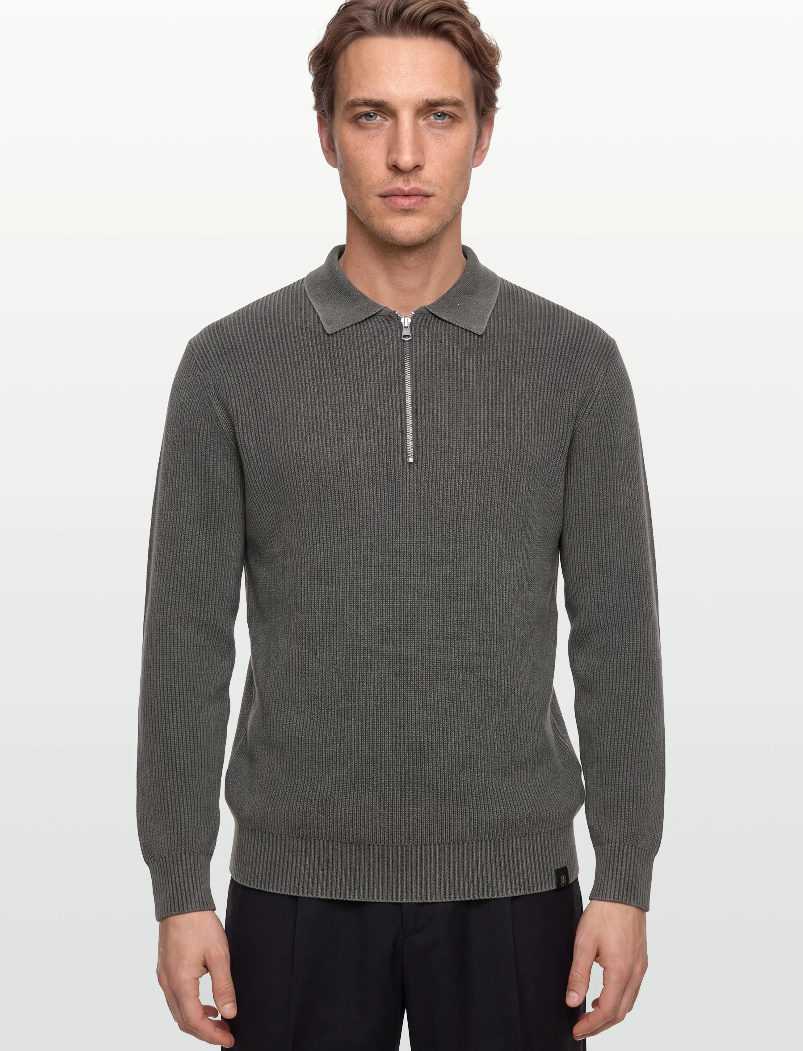 Mos Mosh Gallery - MMGRoyce Zip Polo Knit - poloer i strik med lange ærmer - light grey - 3