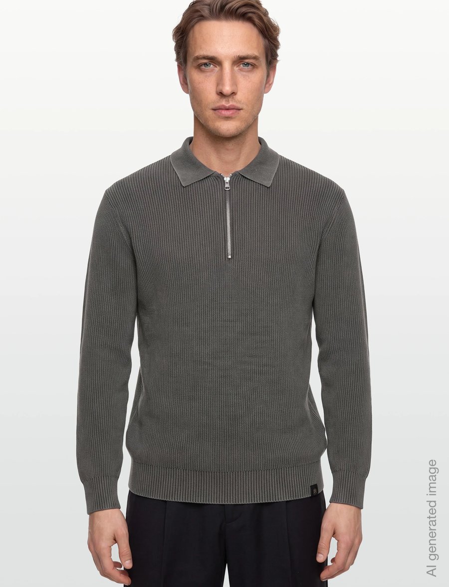 Mos Mosh Gallery - MMGRoyce Zip Polo Knit - poloer i strik med lange ærmer - light grey - 3