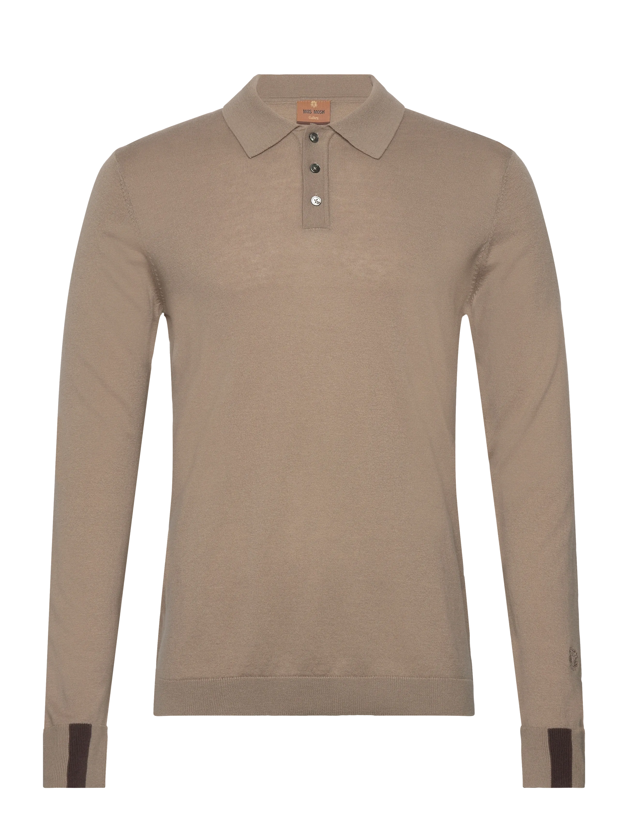 Mos Mosh Gallery MMGAdam Soft LS Polo Knit - Poloer i strik med lange ærmer - ALUMINUM / beige