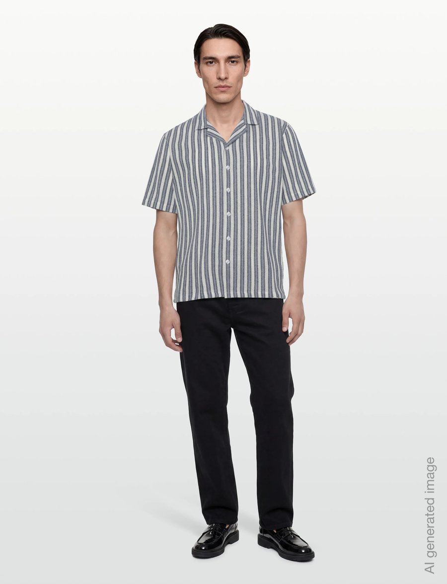 Mos Mosh Gallery - MMGJoe Basso Stripe SS Shirt - triibulised särgid - salute navy - 0