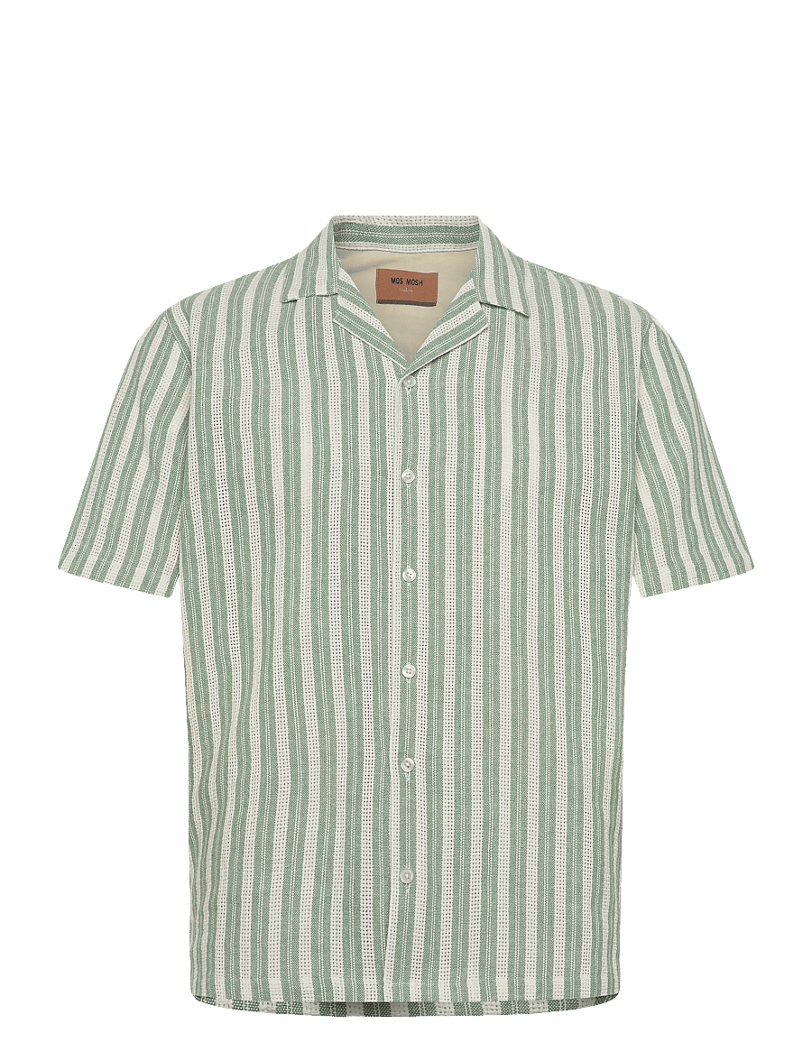 Mos Mosh Gallery - MMGJoe Basso Stripe SS Shirt - triibulised särgid - watercress - 0