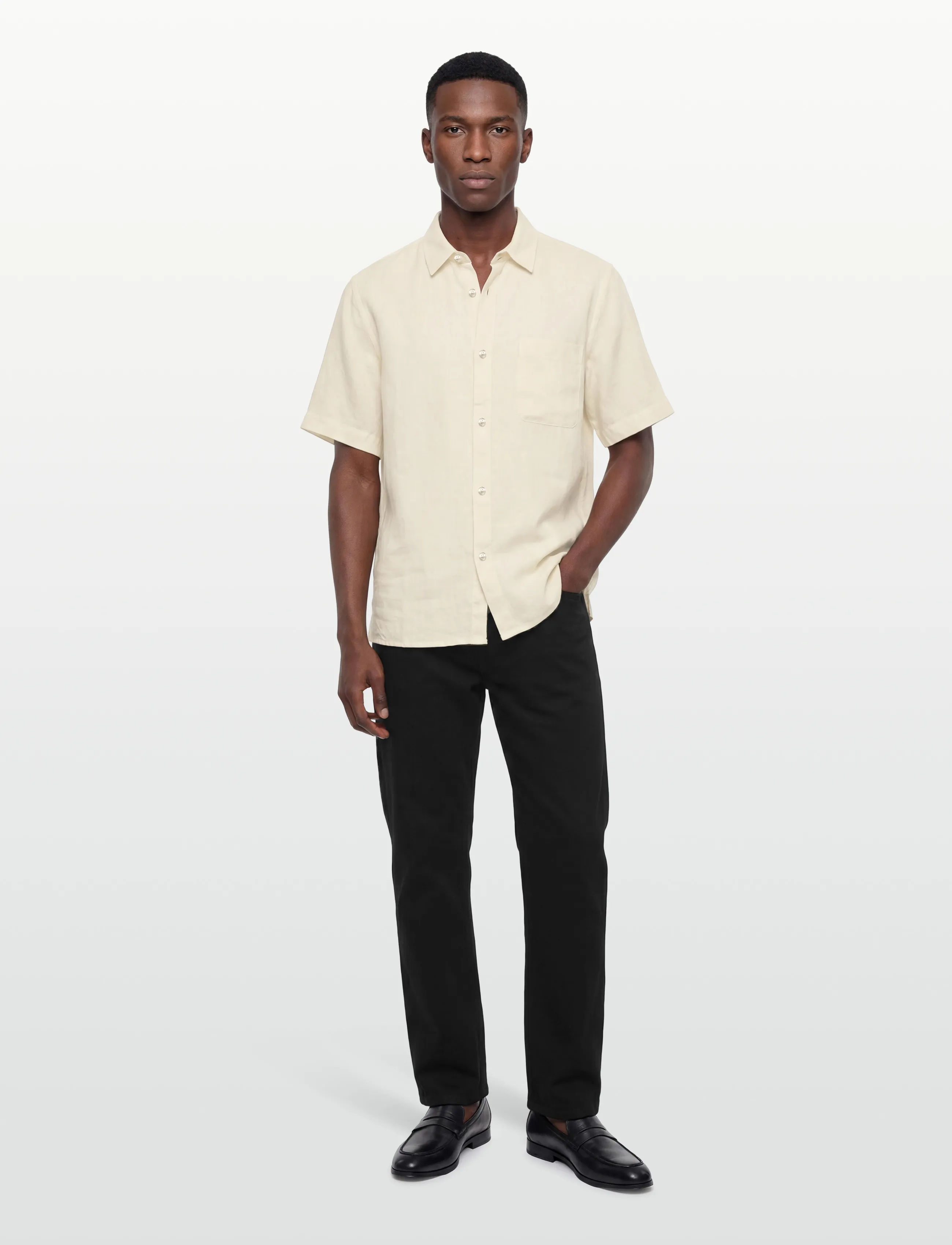 Mos Mosh Gallery Mmgtheo Linen Ss Shirt, M, Shirts, Creme - Short-sleeved Männerswear