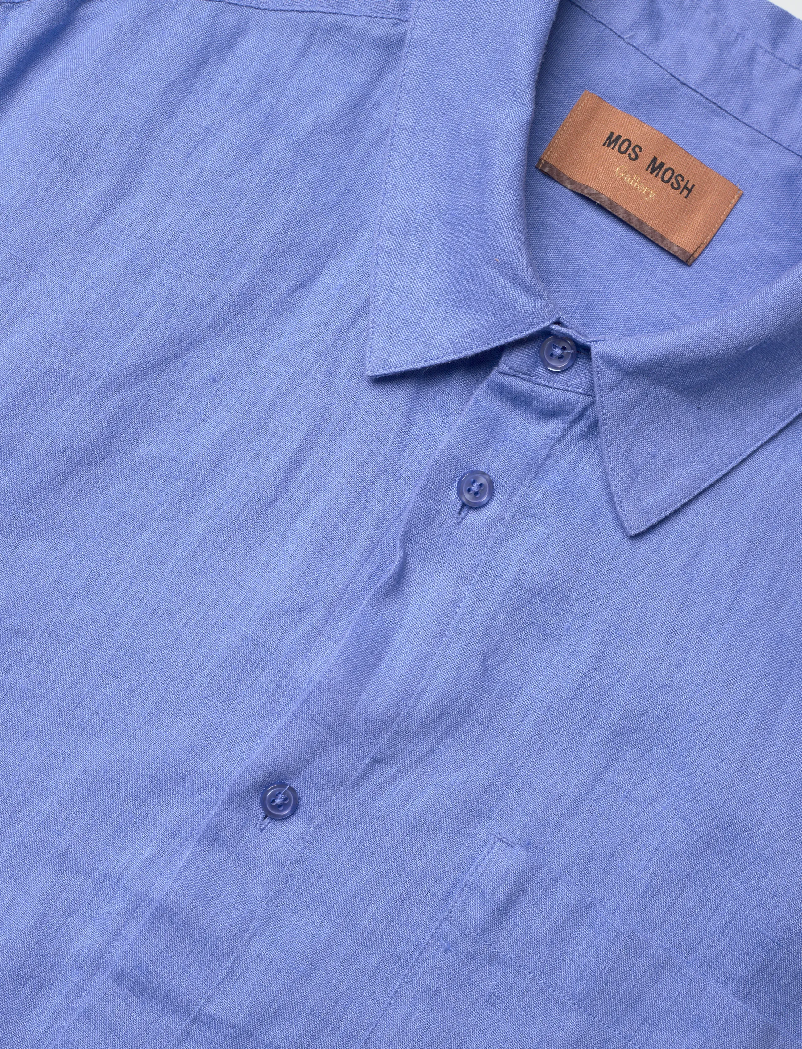 Mos Mosh Gallery - MMGTheo Linen SS Shirt - hørskjorter - silver lake blue - 3