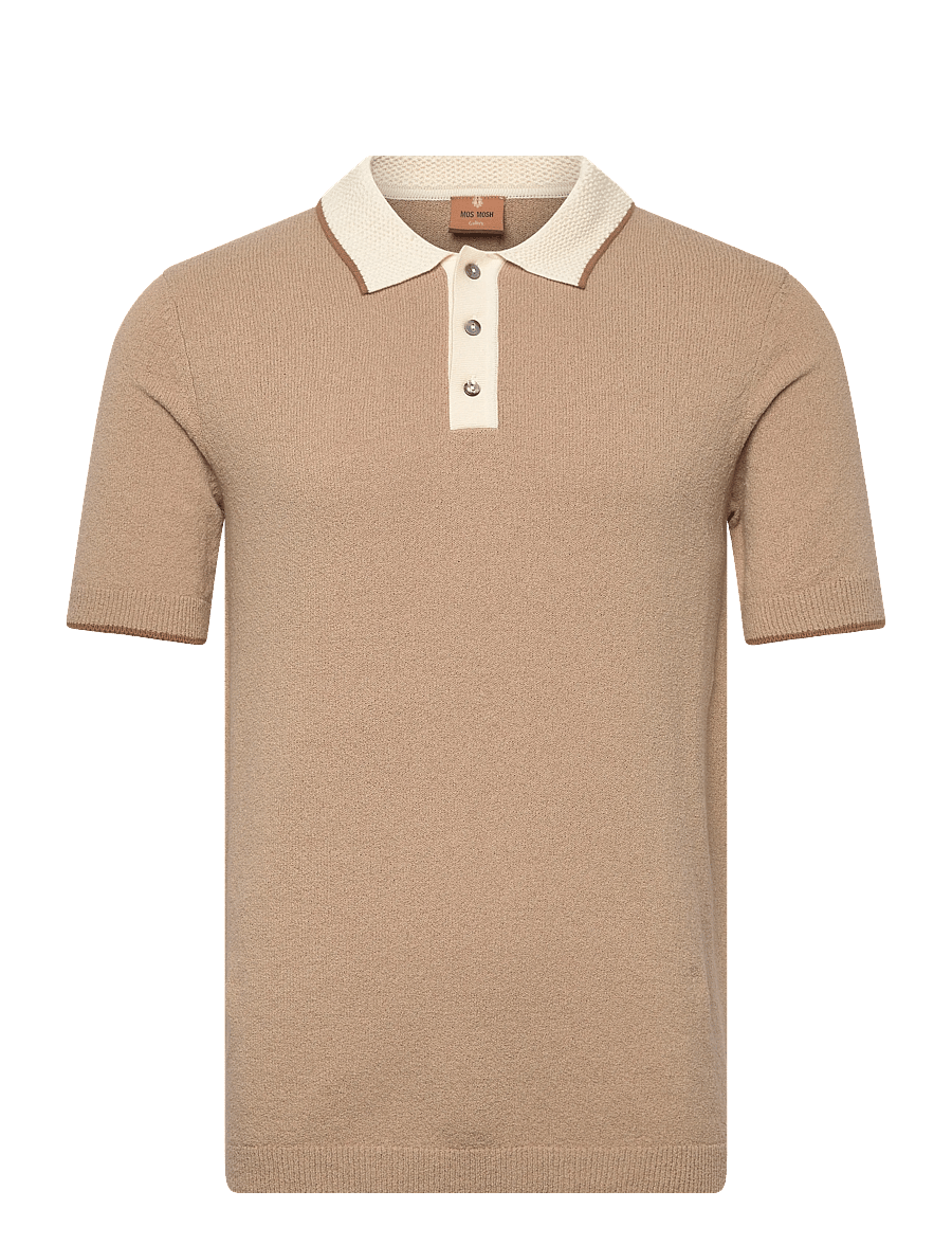 Mos Mosh Gallery - MMGFrancesco Polo SS Knit - dzianinowe bluzki polo - dune - 1