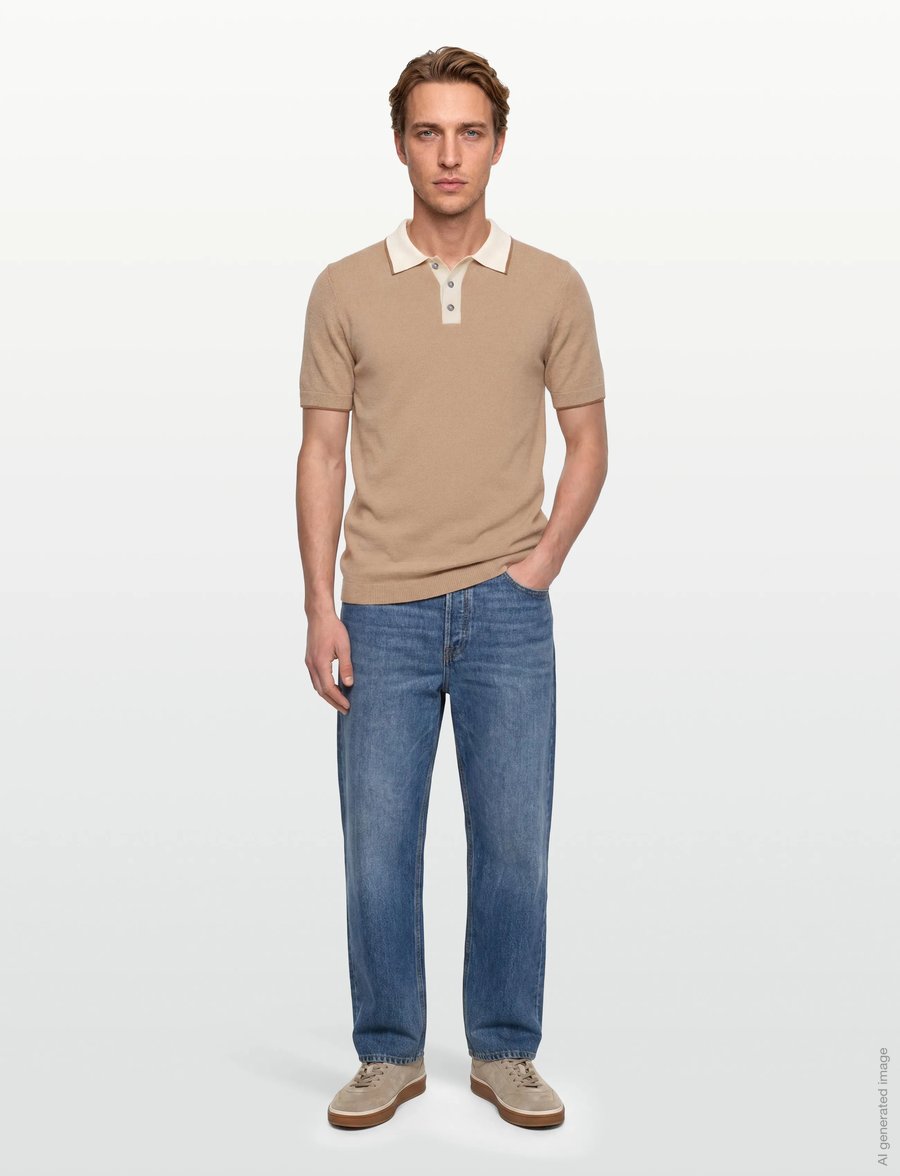 Mos Mosh Gallery - MMGFrancesco Polo SS Knit - langärmlige strick-polohemden - dune - 0