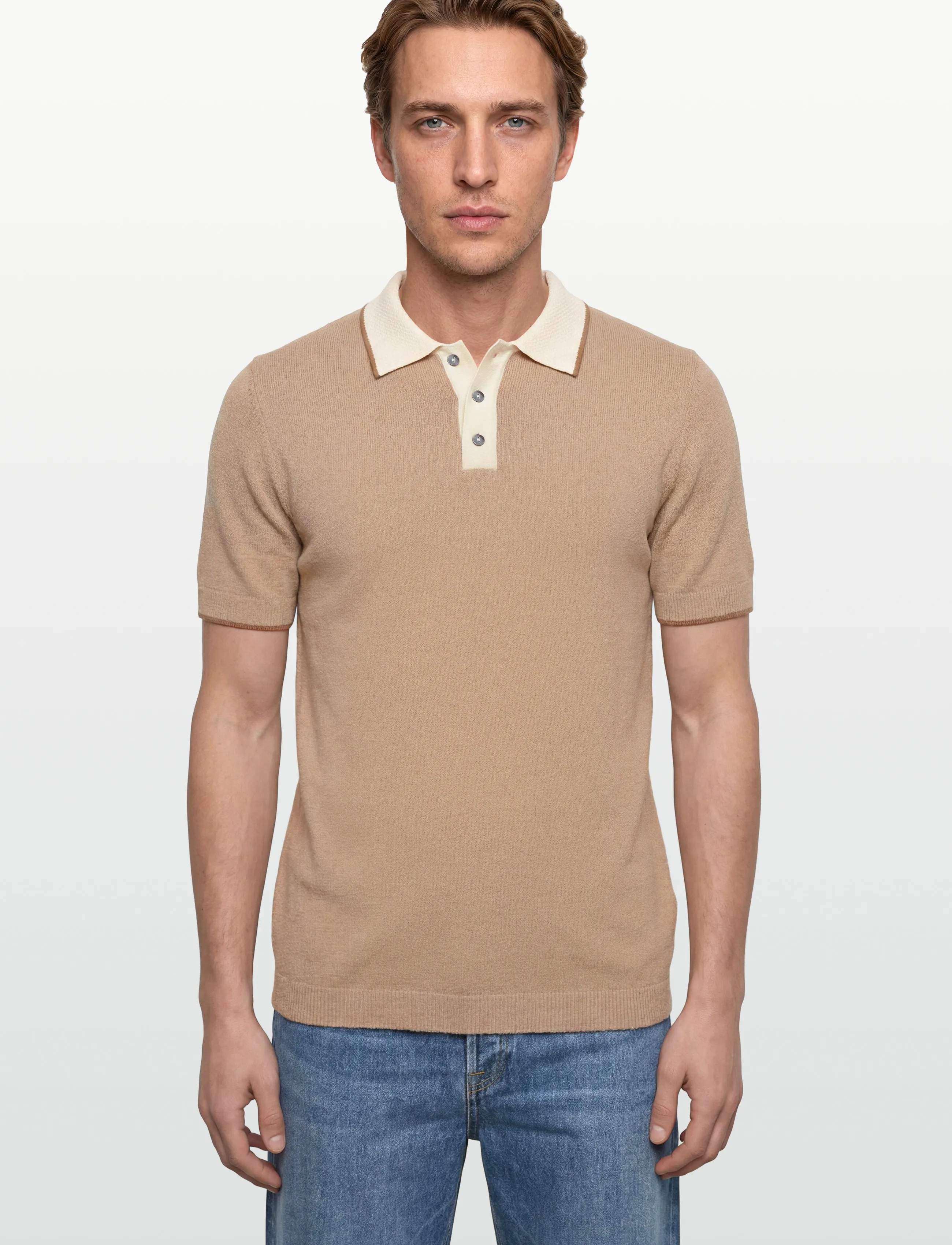 Mos Mosh Gallery - MMGFrancesco Polo SS Knit - dzianinowe bluzki polo - dune - 3