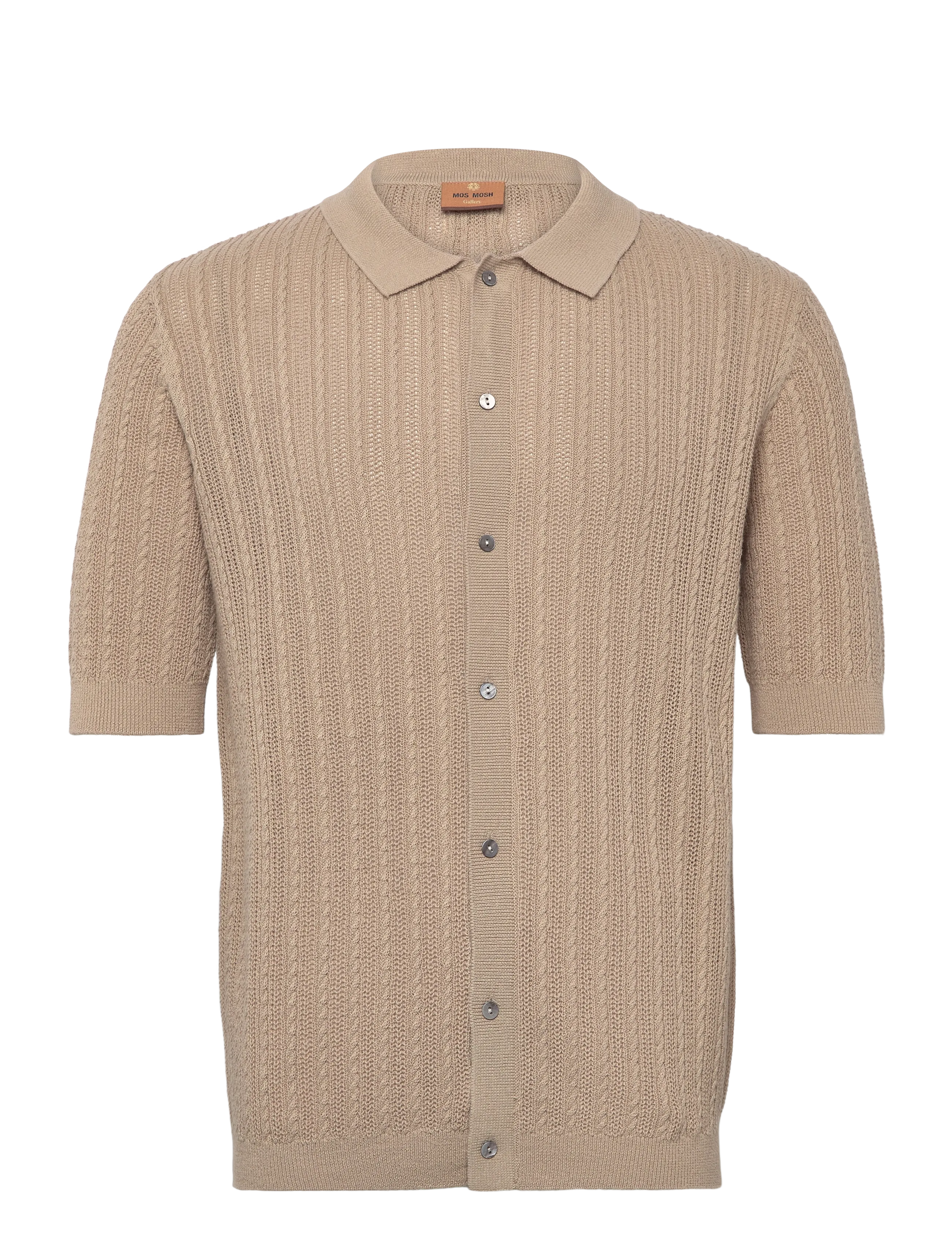 Mos Mosh Gallery MMGDario Button SS Polo Knit - Stickat - DUNE / beige