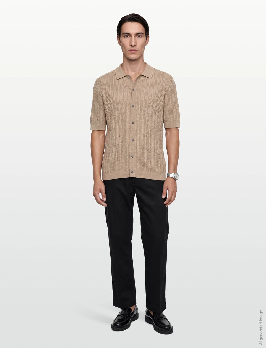 Mos Mosh Gallery - MMGDario Button SS Polo Knit - gestrickte polohemden - dune - 0