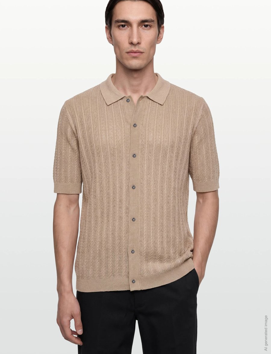 Mos Mosh Gallery - MMGDario Button SS Polo Knit - gestrickte polohemden - dune - 3