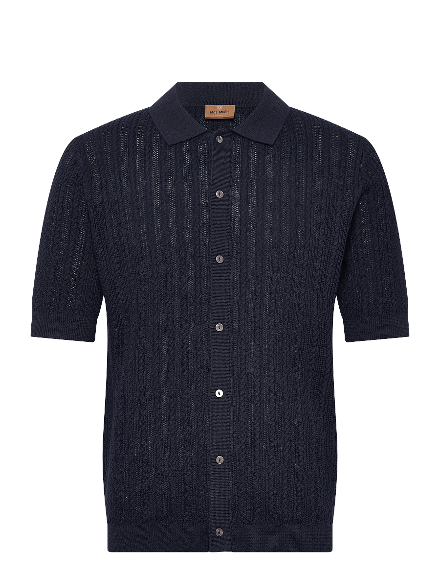 Mos Mosh Gallery - MMGDario Button SS Polo Knit - gestrickte polohemden - estate blue - 1