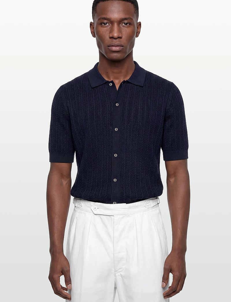 Mos Mosh Gallery - MMGDario Button SS Polo Knit - gestrickte polohemden - estate blue - 3