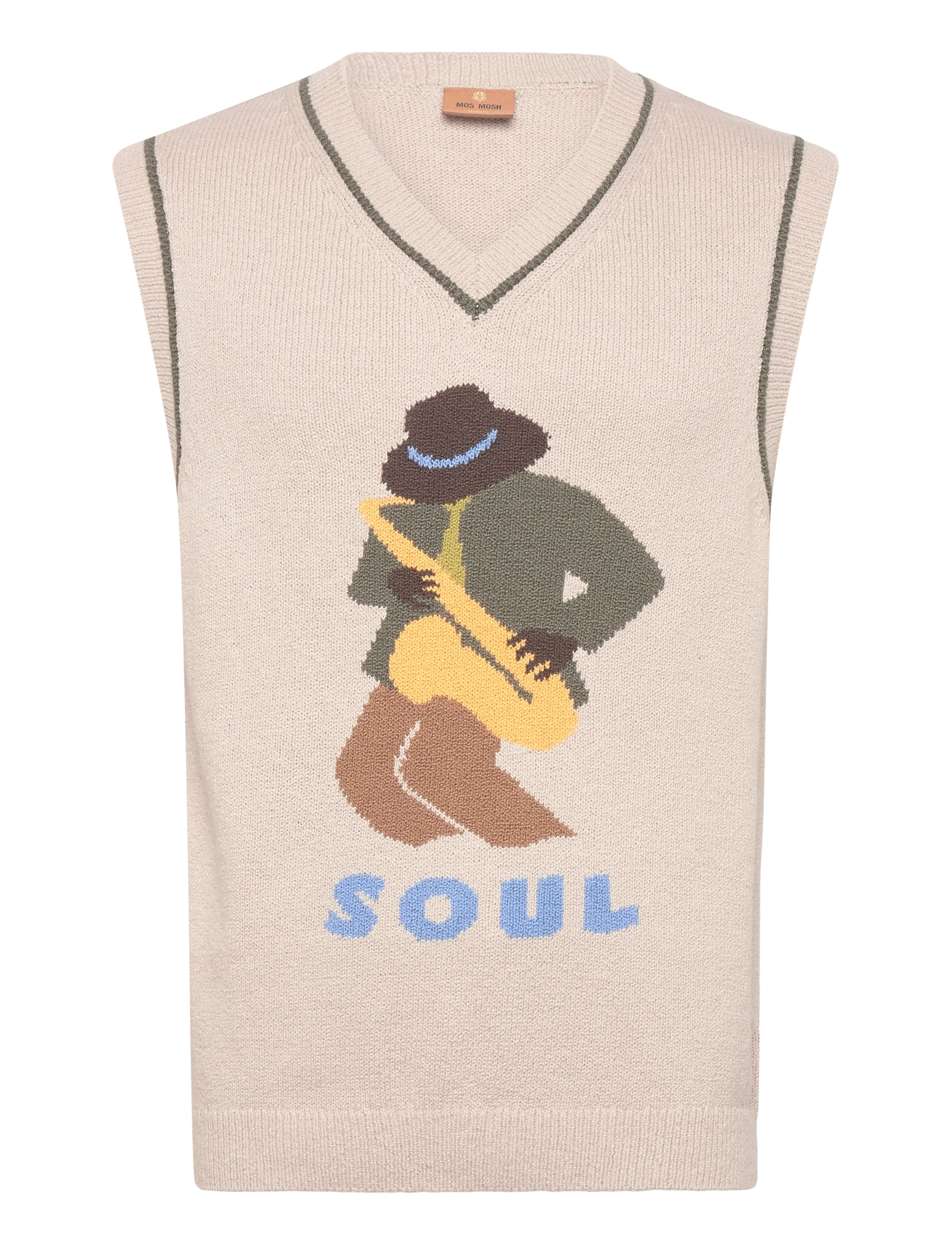 MOS MOSH GALLERY Mmgjazz Intarsia Knit Vest Beige - S - Herren