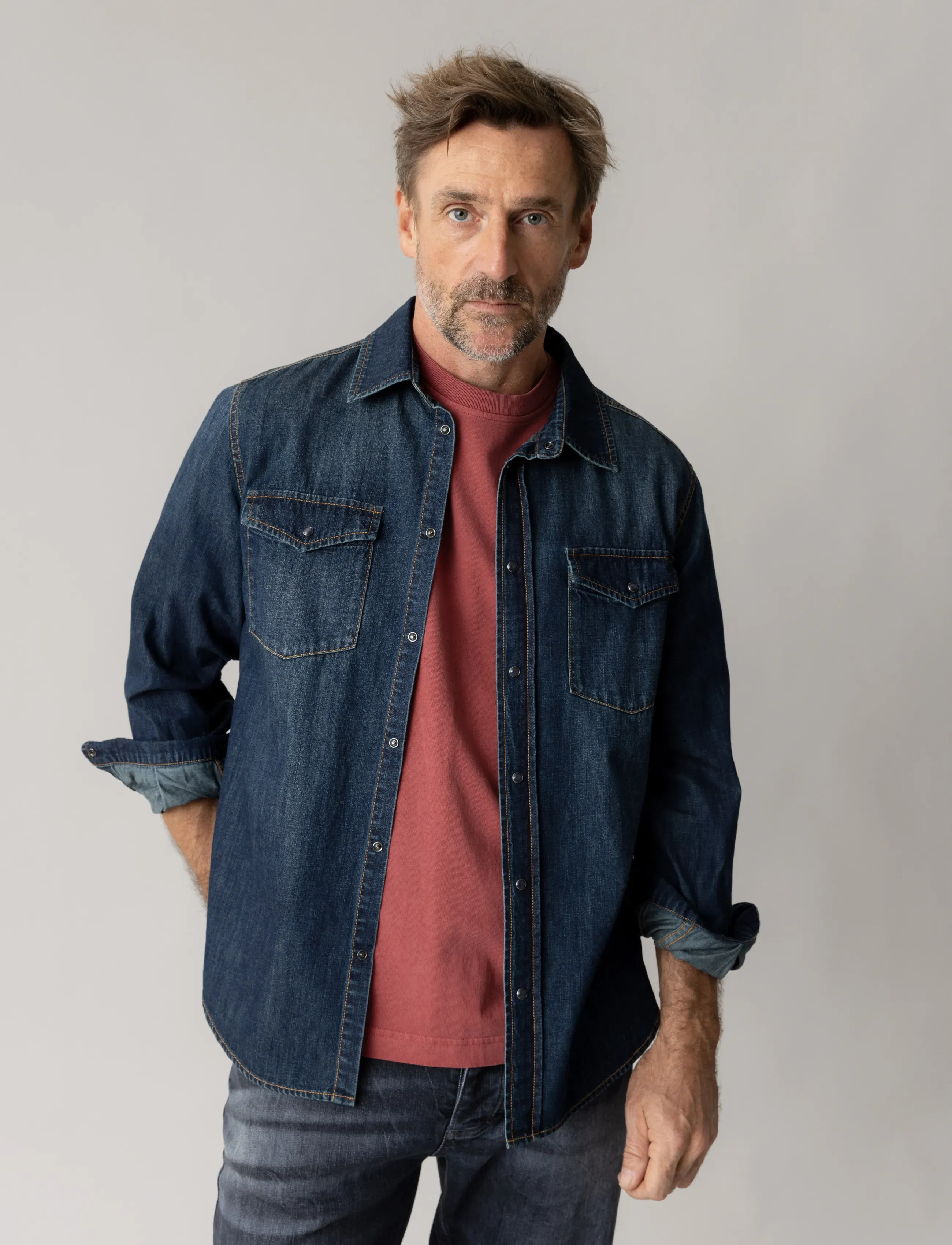 Mos Mosh Gallery MMGDavid Snap Denim Shirt - Julegave - DARK BLUE DENIM / navy