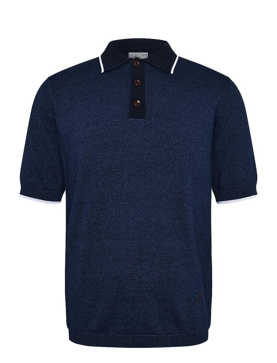Mos Mosh Gallery - MMGFrancesco Indigo Polo SS Knit - knitted polos - indigo blue - 0