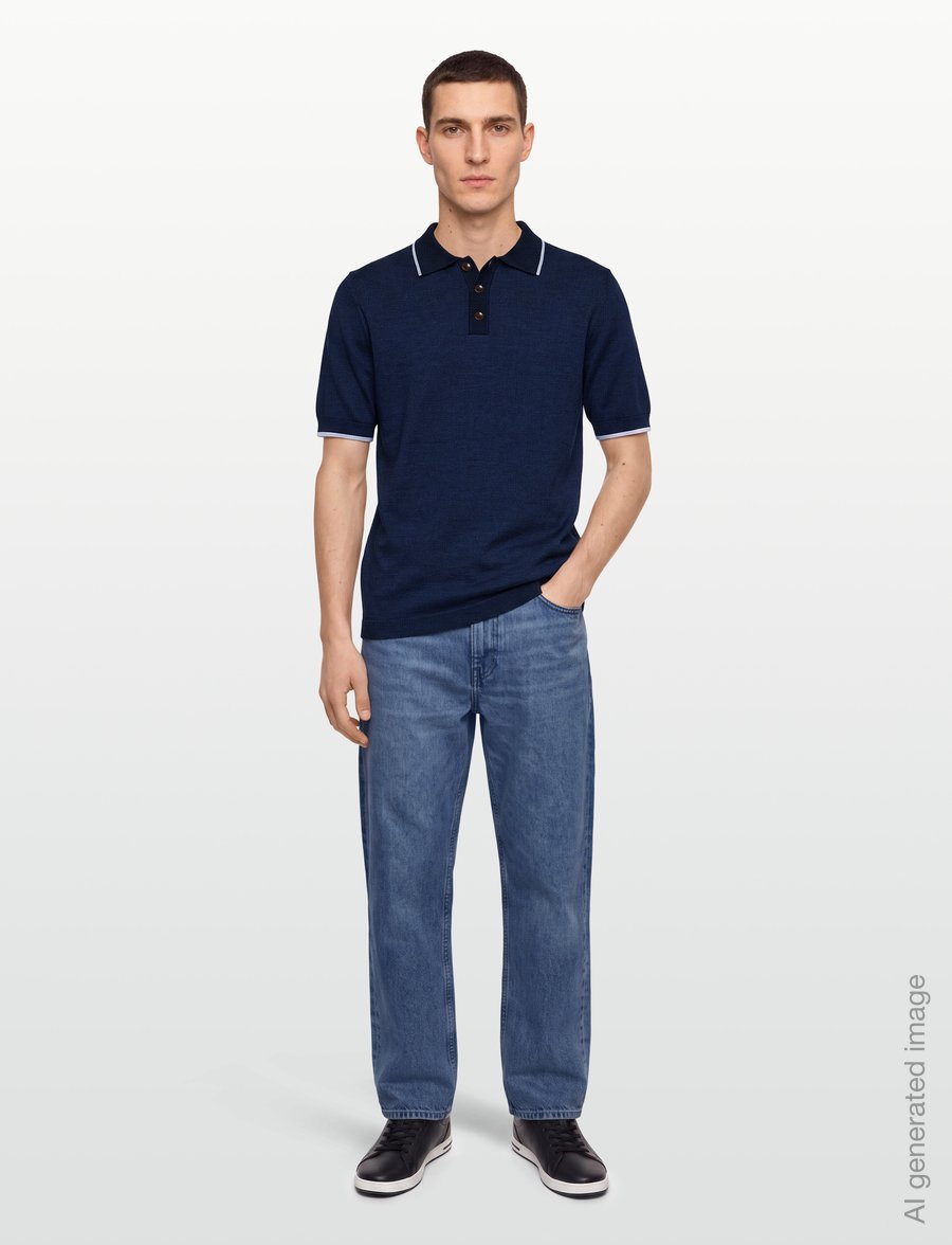 Mos Mosh Gallery - MMGFrancesco Indigo Polo SS Knit - langärmlige strick-polohemden - indigo blue - 0