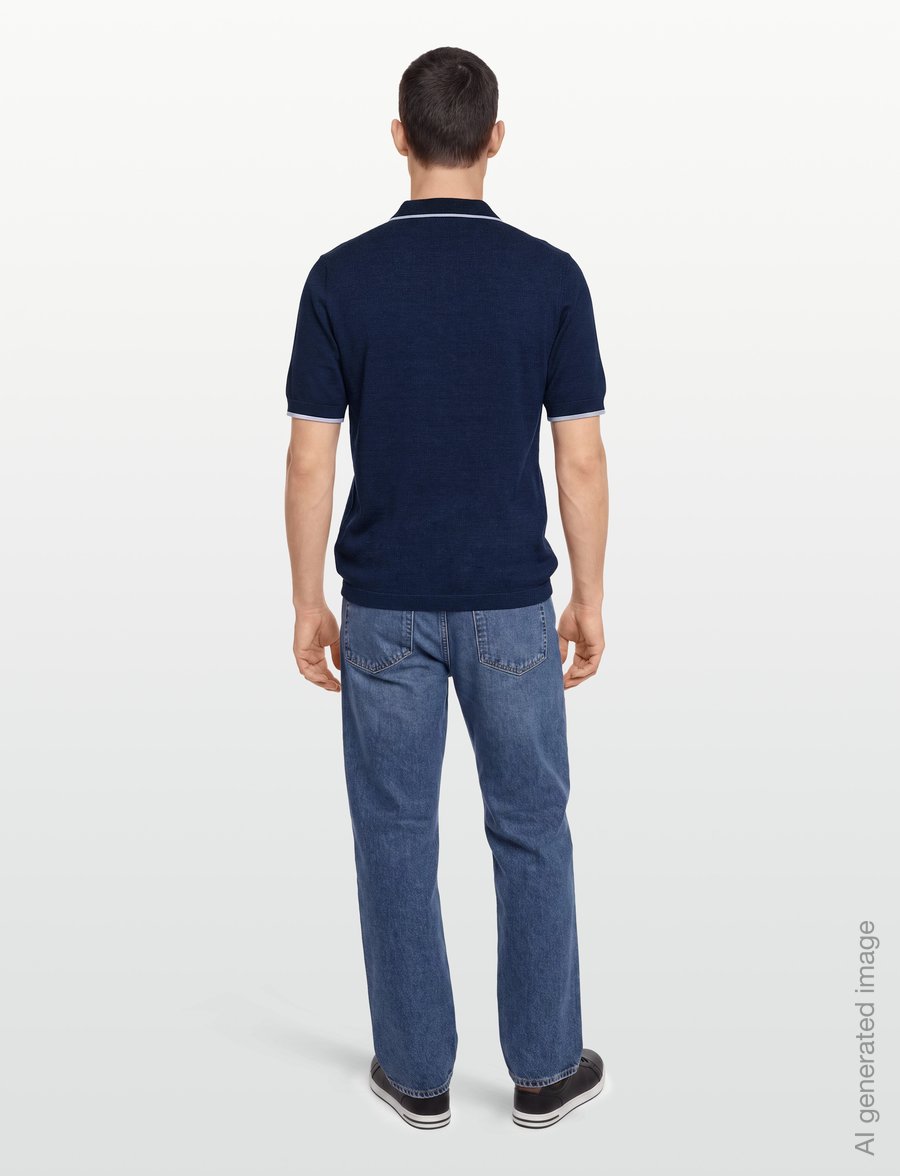 Mos Mosh Gallery - MMGFrancesco Indigo Polo SS Knit - langärmlige strick-polohemden - indigo blue - 4