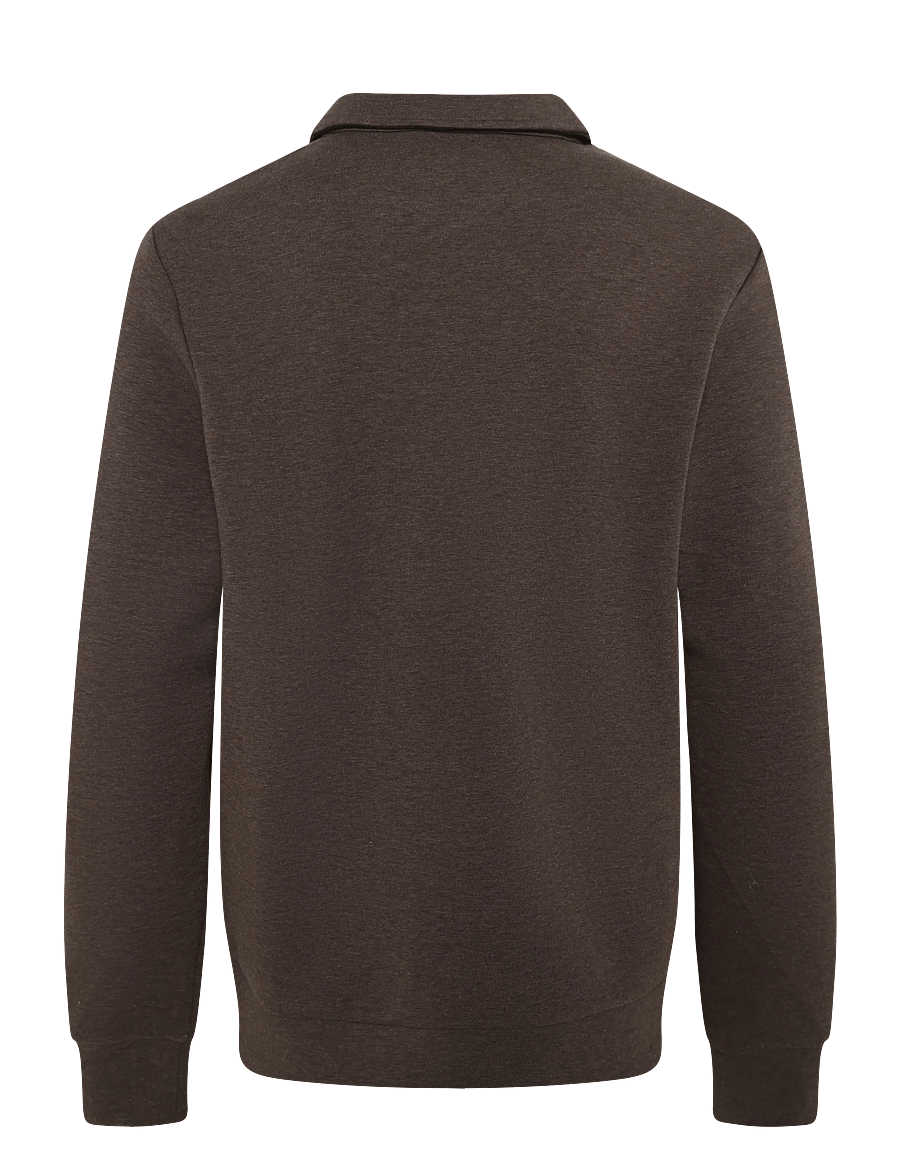 Mos Mosh Gallery - MMGAbel Zip Polo Sweat - langärmelige strick-polohemden - chocolate brown melange - 2