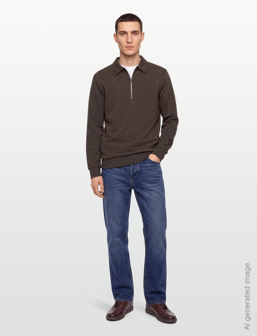 Mos Mosh Gallery - MMGAbel Zip Polo Sweat - langärmelige strick-polohemden - chocolate brown melange - 0