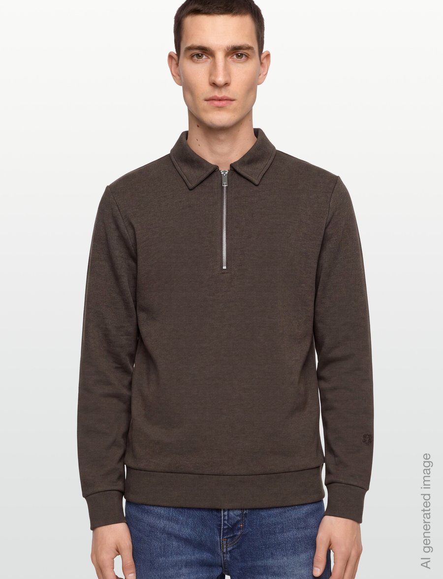 Mos Mosh Gallery - MMGAbel Zip Polo Sweat - langärmelige strick-polohemden - chocolate brown melange - 3