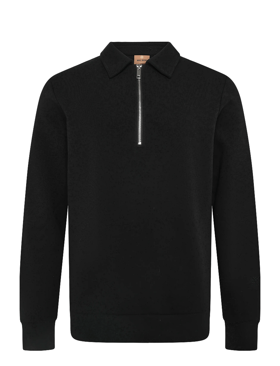 Mos Mosh Gallery - MMGAbel Zip Polo Sweat - langärmelige strick-polohemden - black - 0