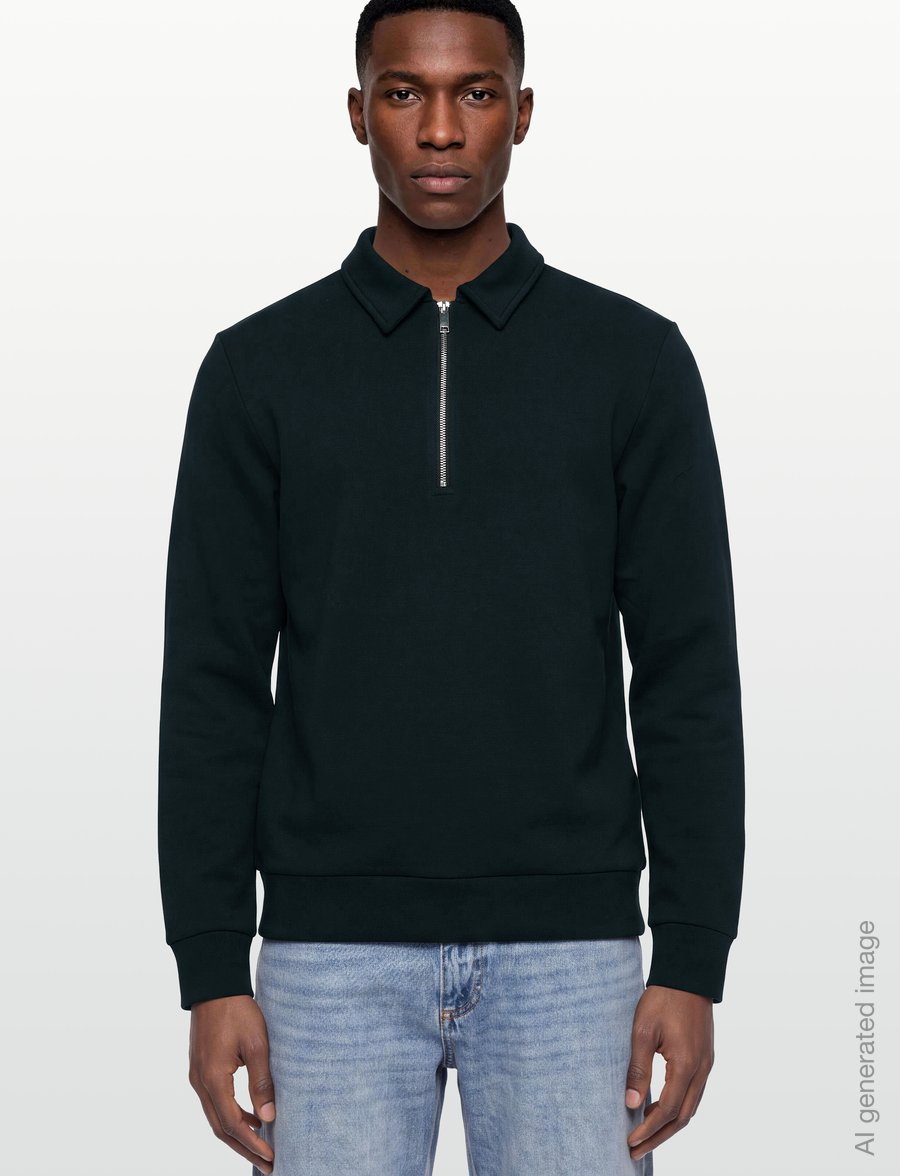 Mos Mosh Gallery - MMGAbel Zip Polo Sweat - långärmade stickade pikétröjor - salute navy - 3