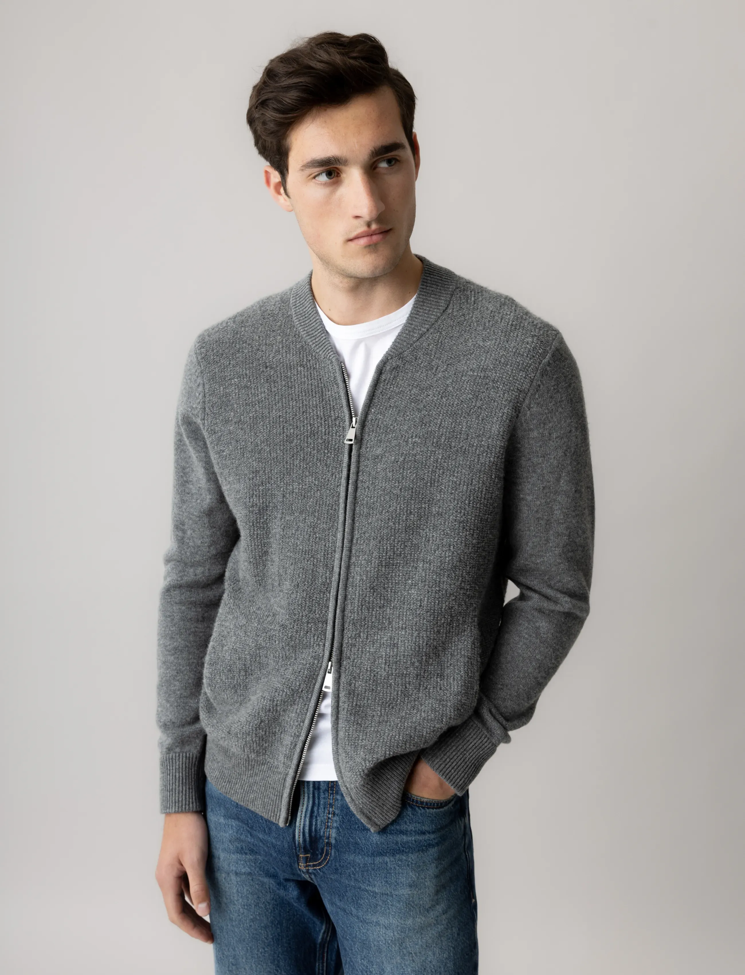 Mos Mosh Gallery MMGRyan Soft Zip Cardigan Knit - Kupuj według stylu - CHARCOAL MELANGE / grey