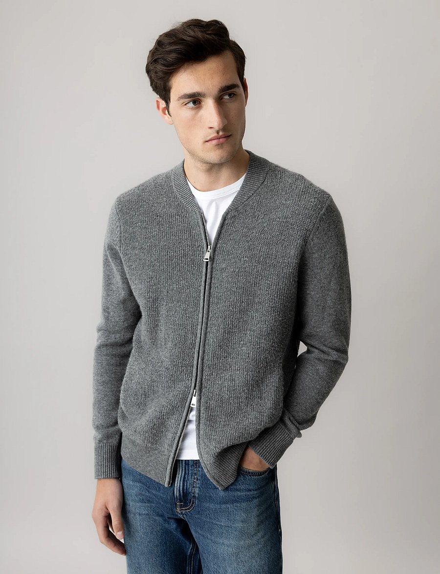 Mos Mosh Gallery - MMGRyan Soft Zip Cardigan Knit - full zip tröjor - charcoal melange - 0