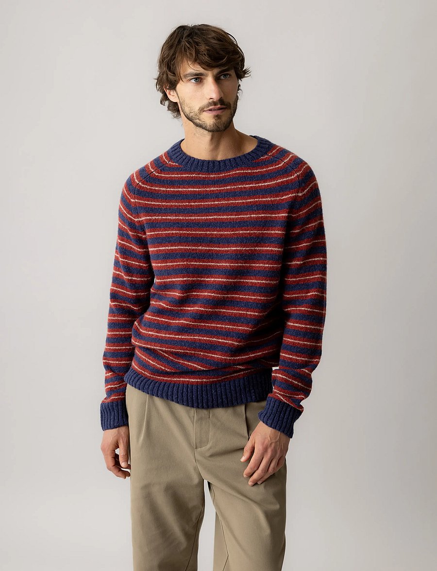 Mos Mosh Gallery - MMGCarlos Stripe Crew Neck Knit - džemperi ar apaļu kakla izgriezumu - indigo blue melange - 0