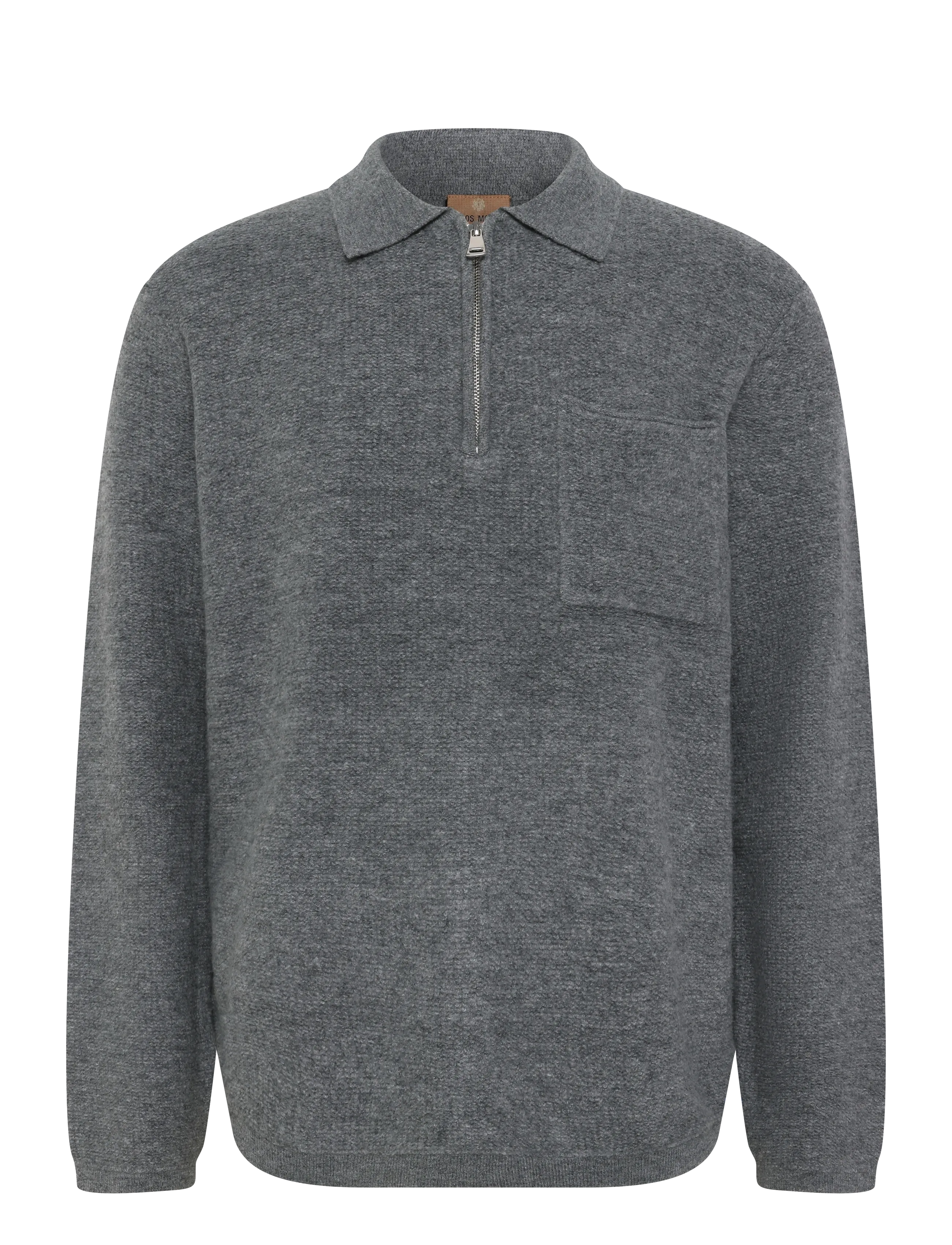 Mos Mosh Gallery MMGRyan Soft Polo Zip Knit - Kläder - CHARCOAL MELANGE / grey