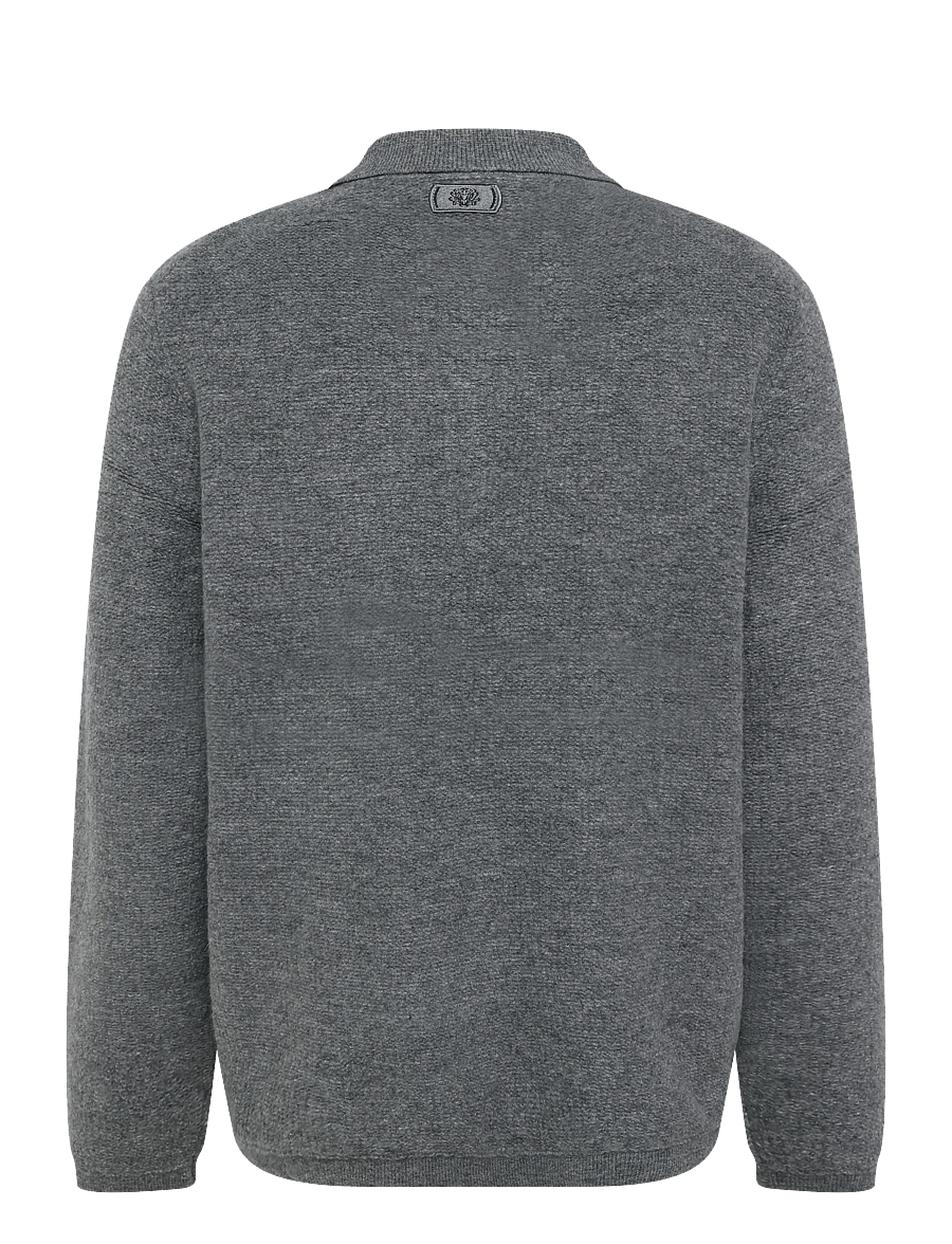 Mos Mosh Gallery - MMGRyan Soft Polo Zip Knit - långärmade stickade pikétröjor - charcoal melange - 1