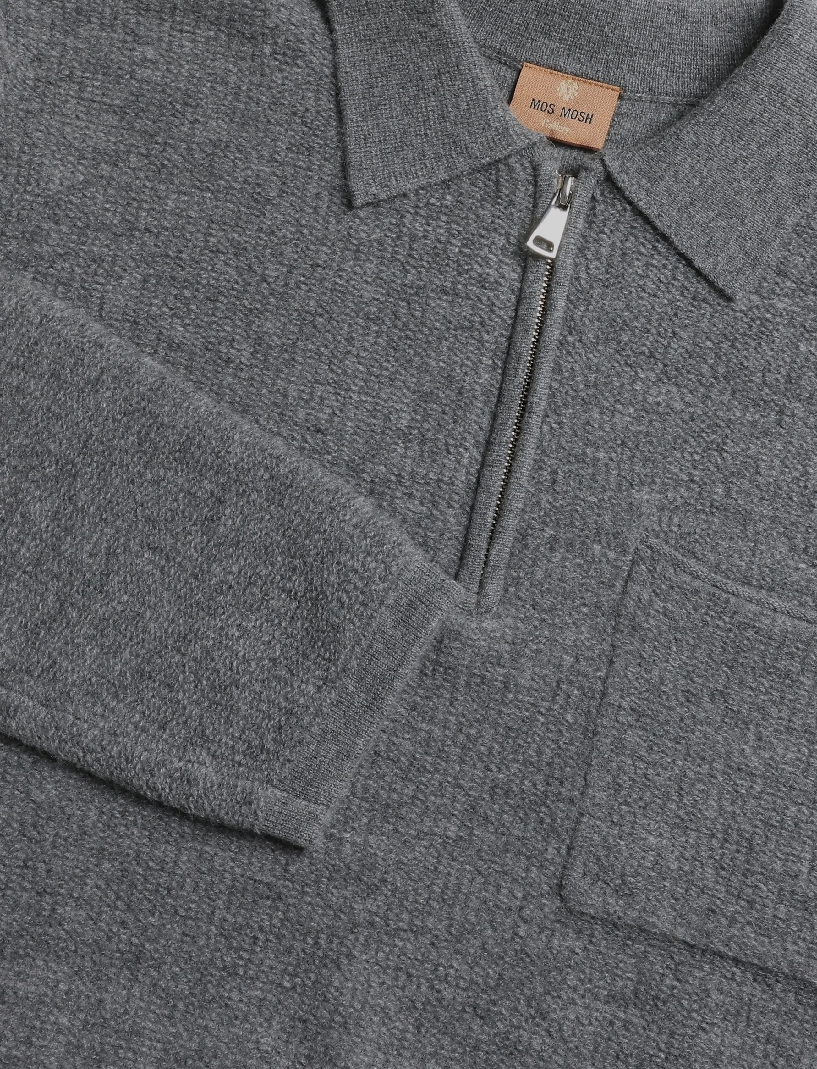 Mos Mosh Gallery - MMGRyan Soft Polo Zip Knit - långärmade stickade pikétröjor - charcoal melange - 2