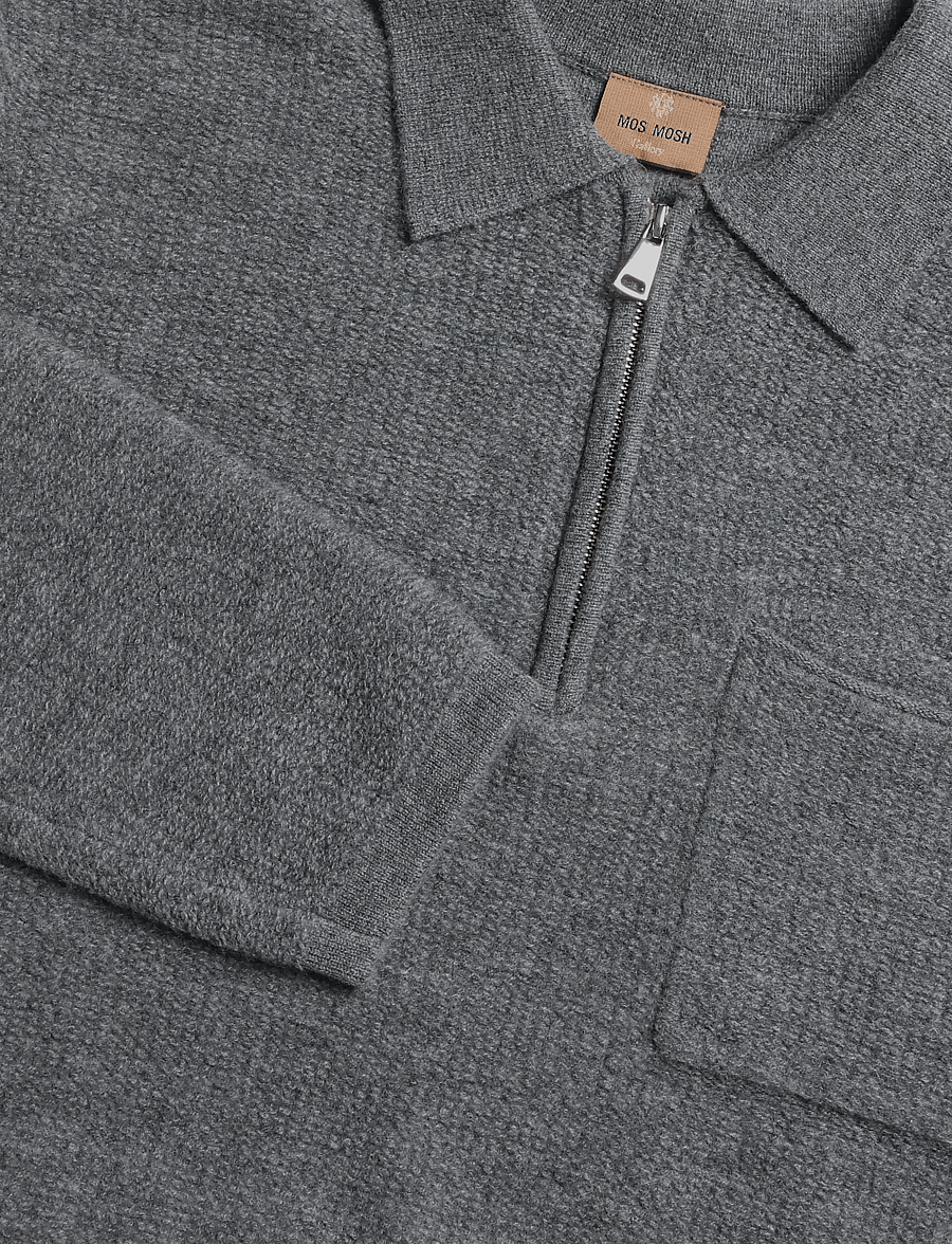 Mos Mosh Gallery - MMGRyan Soft Polo Zip Knit - långärmade stickade pikétröjor - charcoal melange - 2