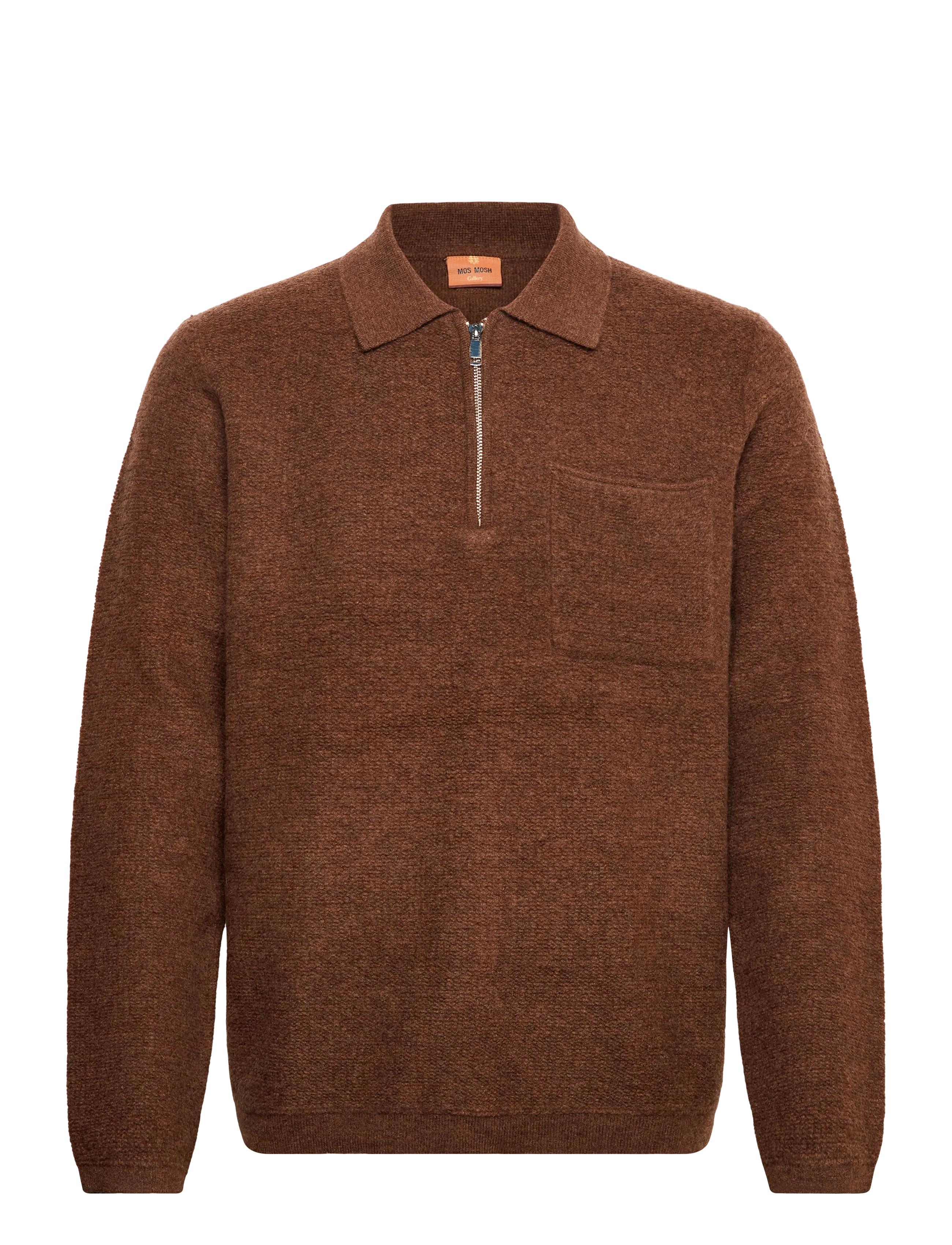Mos Mosh Gallery MMGRyan Soft Polo Zip Knit - Truien met halve rits - TOASTED COCONUT / brown