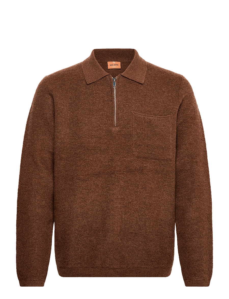 Mos Mosh Gallery - MMGRyan Soft Polo Zip Knit - langärmelige strick-polohemden - toasted coconut - 1