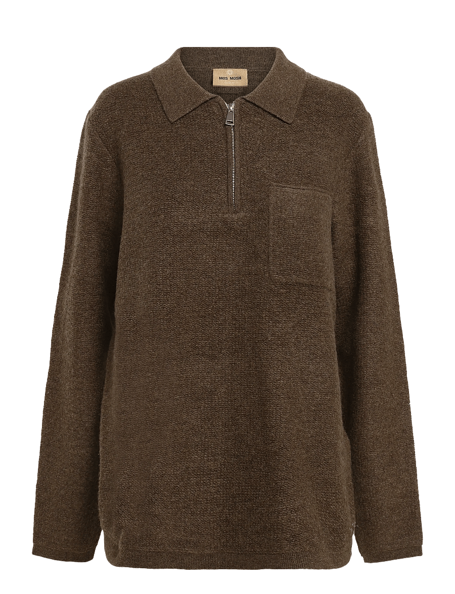 Mos Mosh Gallery - MMGRyan Soft Polo Zip Knit - långärmade stickade pikétröjor - toasted coconut - 0